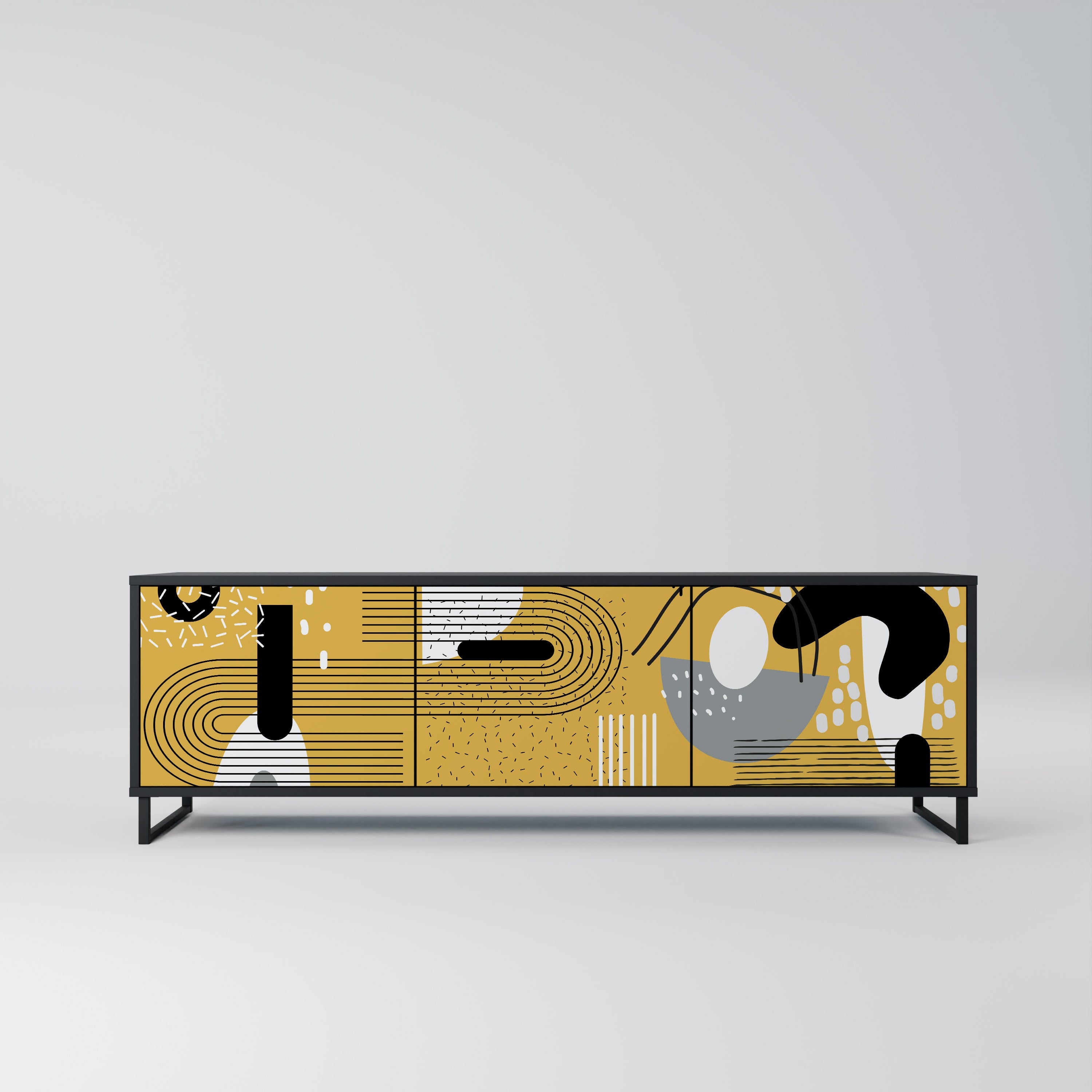 Mueble de TV de 3 puertas SHAPESHIFT SYMPHONY con acabado negro