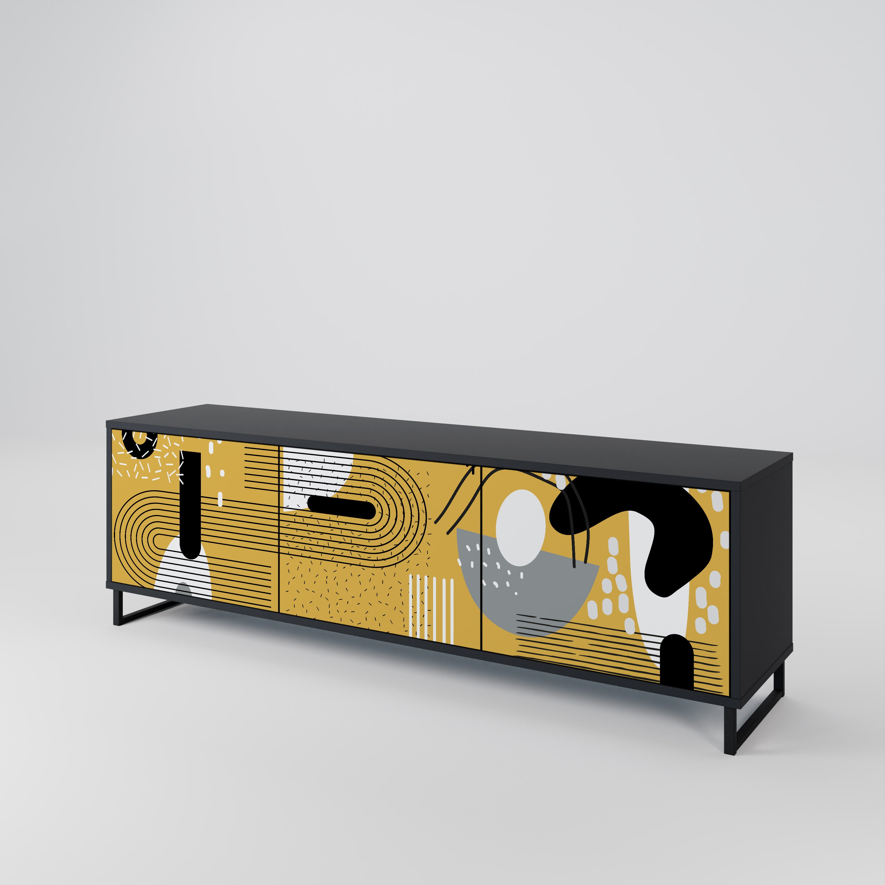Mueble de TV de 3 puertas SHAPESHIFT SYMPHONY con acabado negro