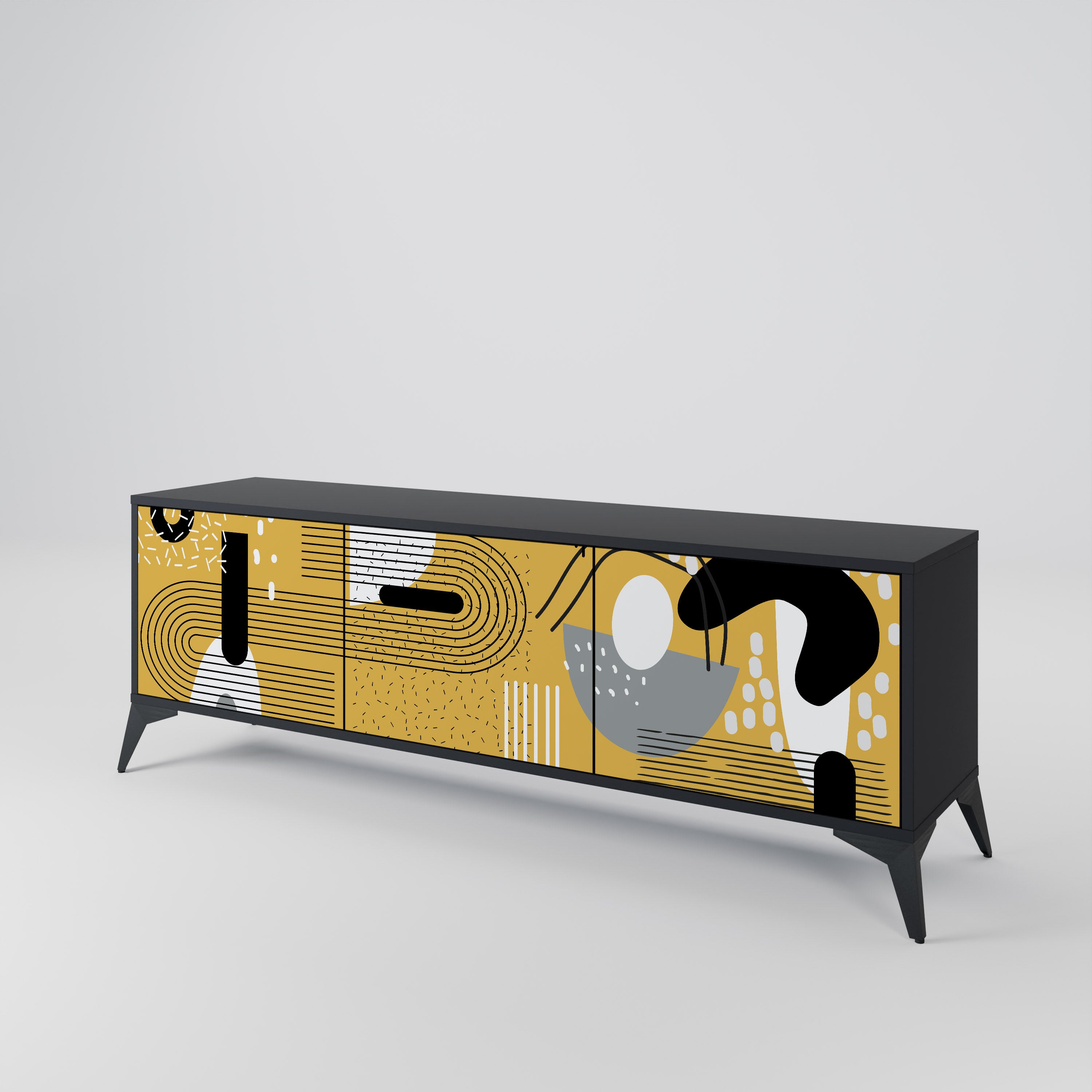 Mueble de TV de 3 puertas SHAPESHIFT SYMPHONY con acabado negro