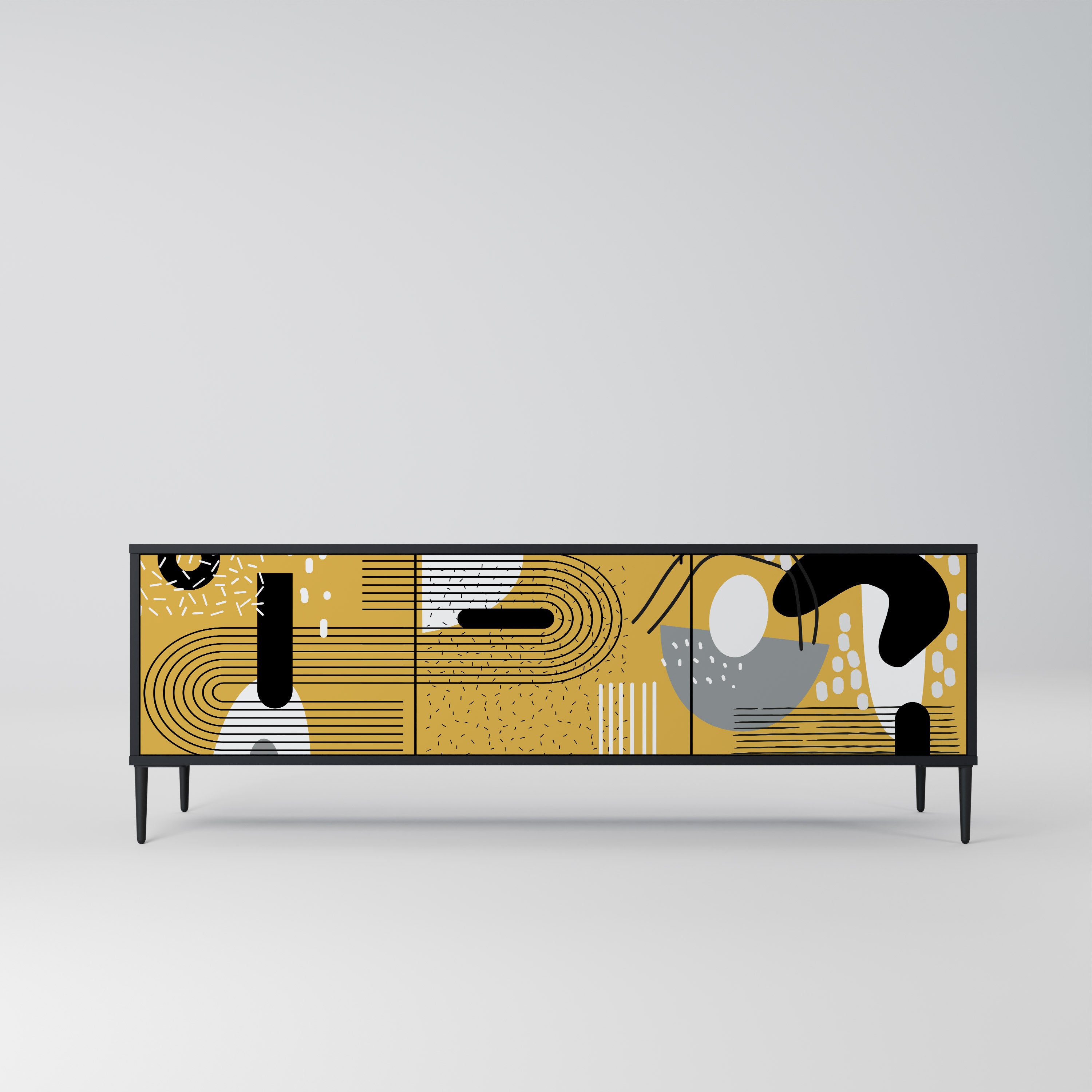 Mueble de TV de 3 puertas SHAPESHIFT SYMPHONY con acabado negro