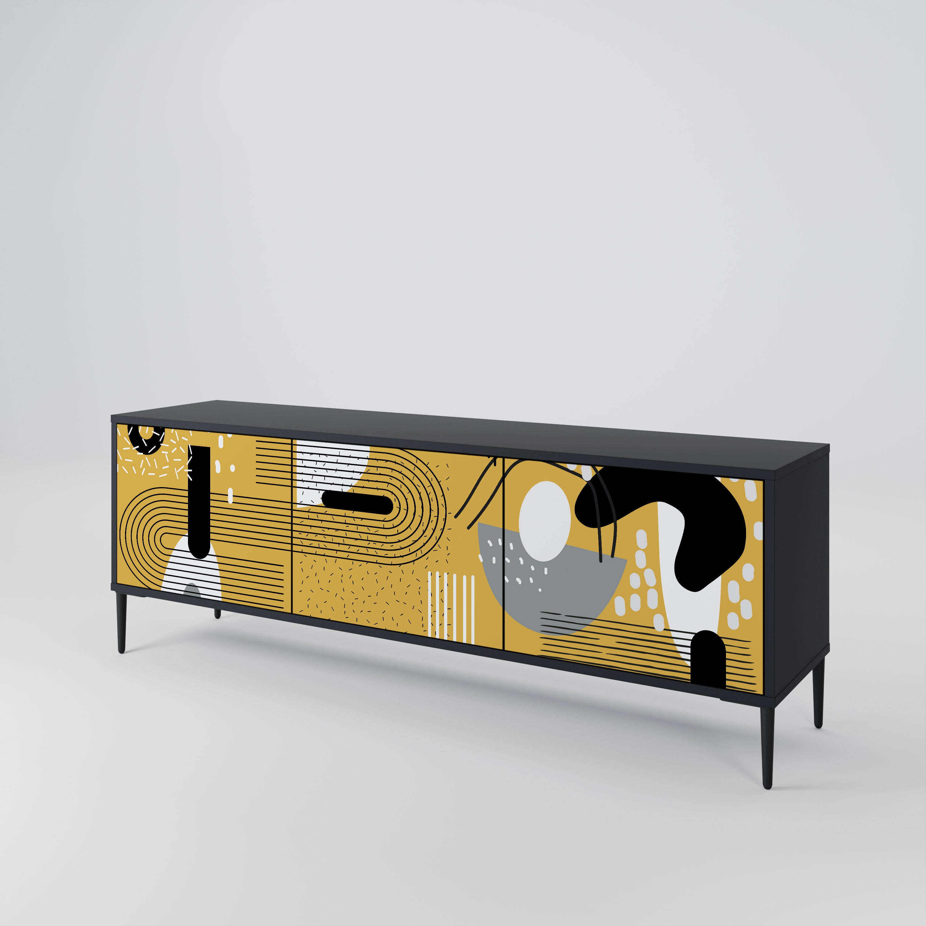 Mueble de TV de 3 puertas SHAPESHIFT SYMPHONY con acabado negro