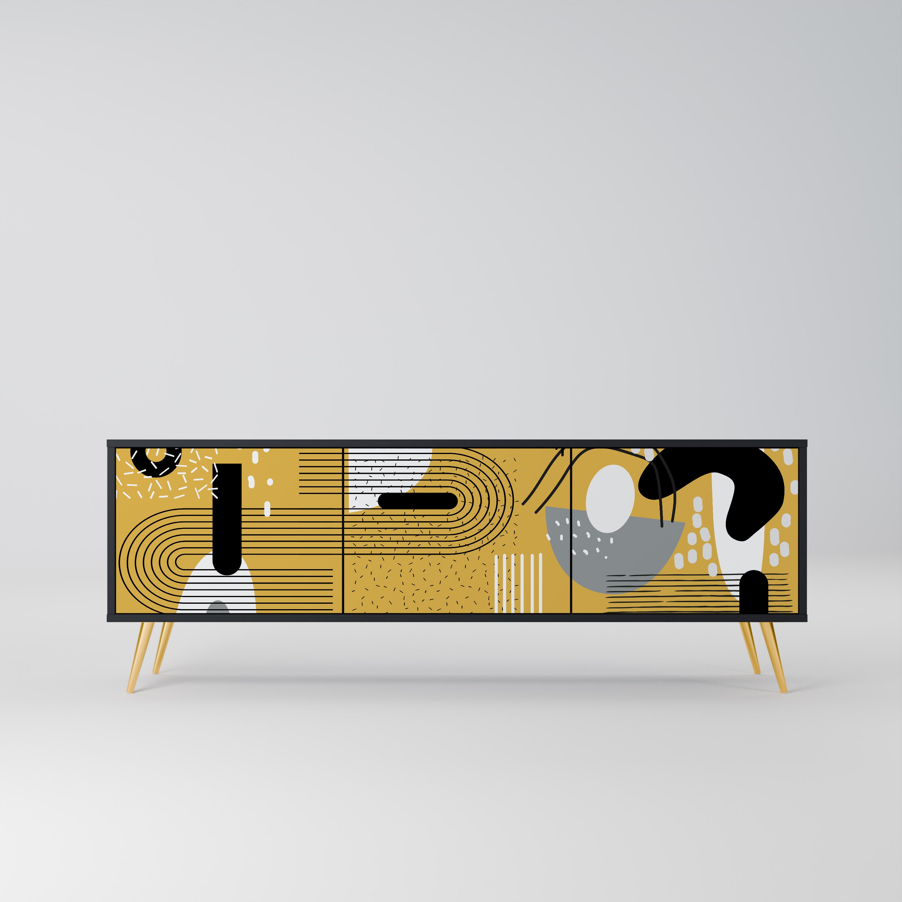 Mueble de TV de 3 puertas SHAPESHIFT SYMPHONY con acabado negro