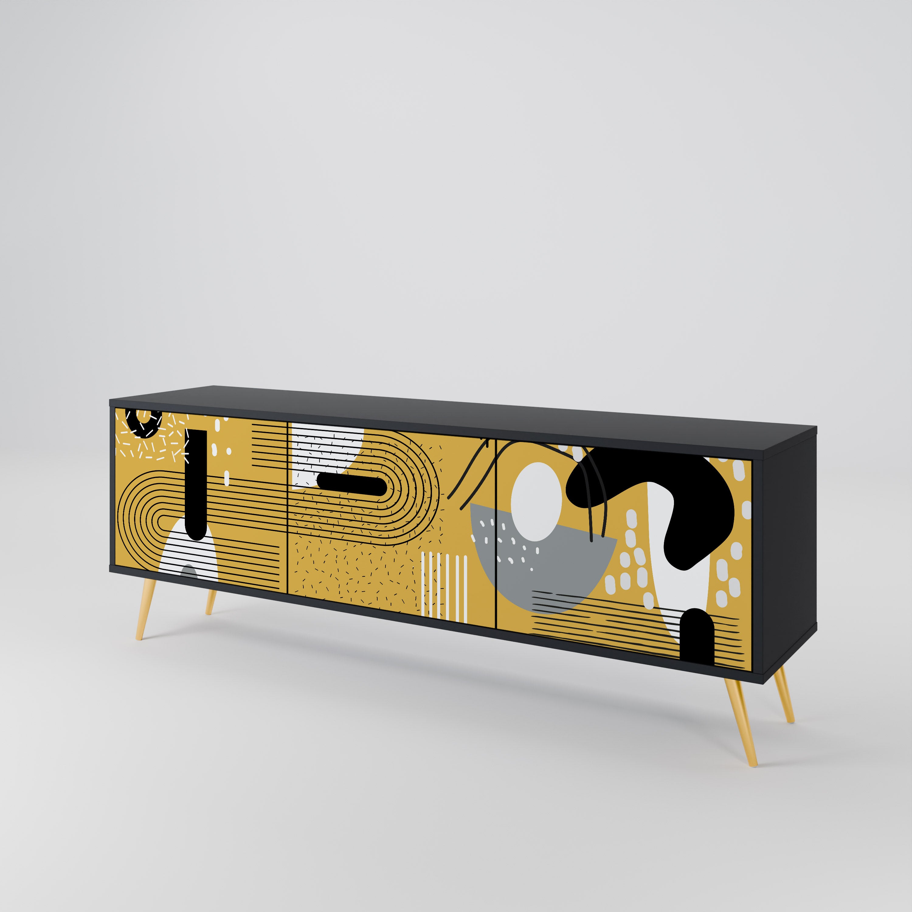 Mueble de TV de 3 puertas SHAPESHIFT SYMPHONY con acabado negro