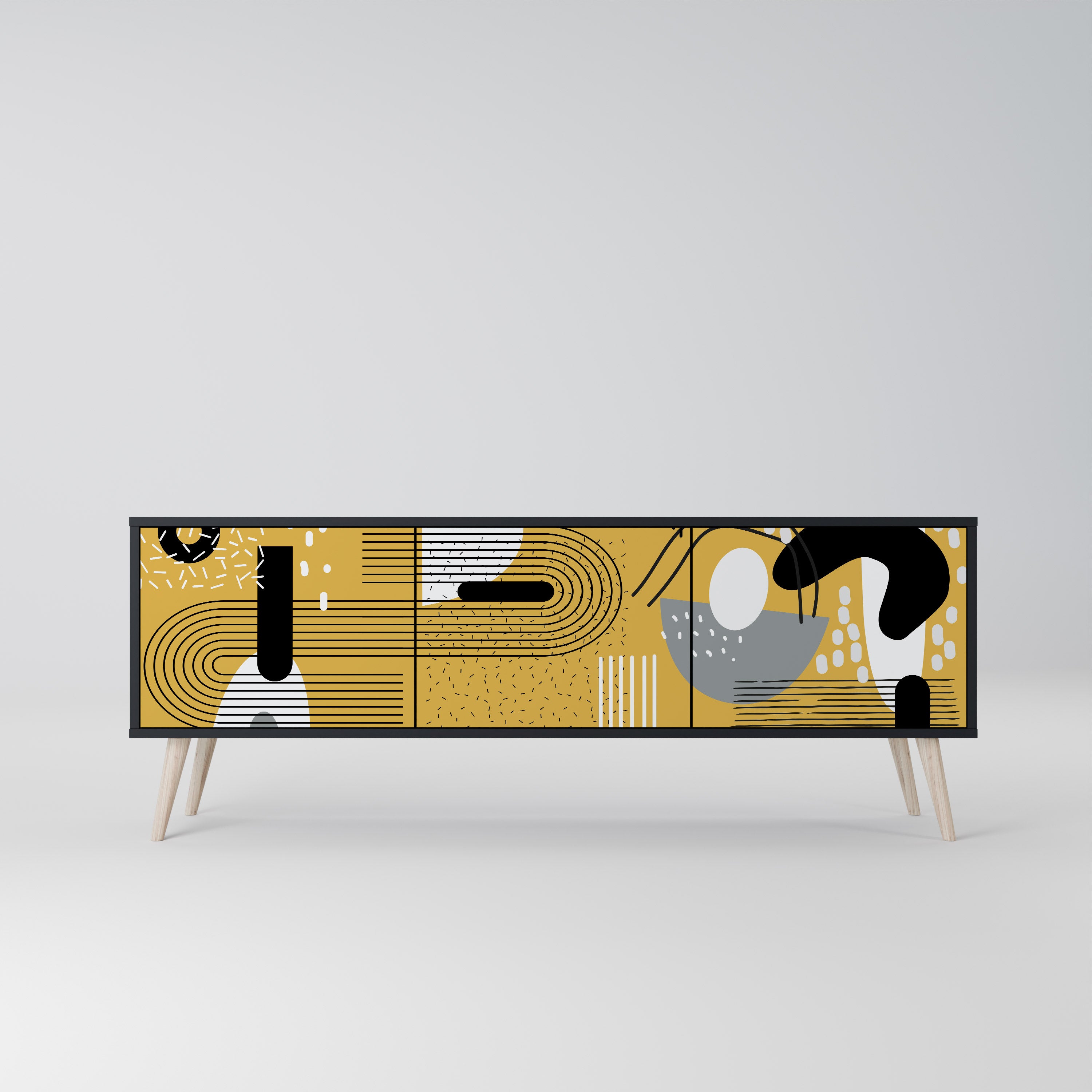 Mueble de TV de 3 puertas SHAPESHIFT SYMPHONY con acabado negro