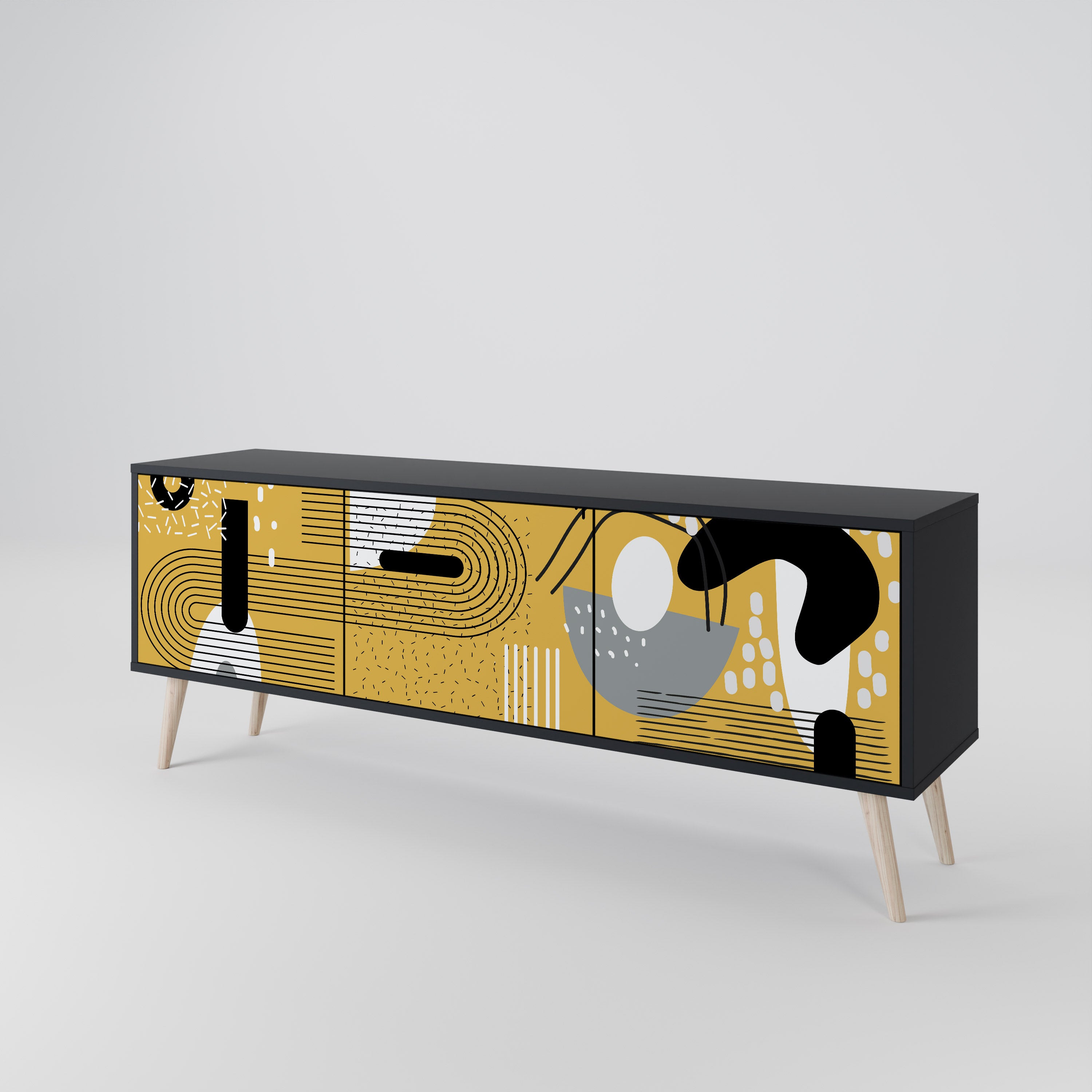 Mueble de TV de 3 puertas SHAPESHIFT SYMPHONY con acabado negro