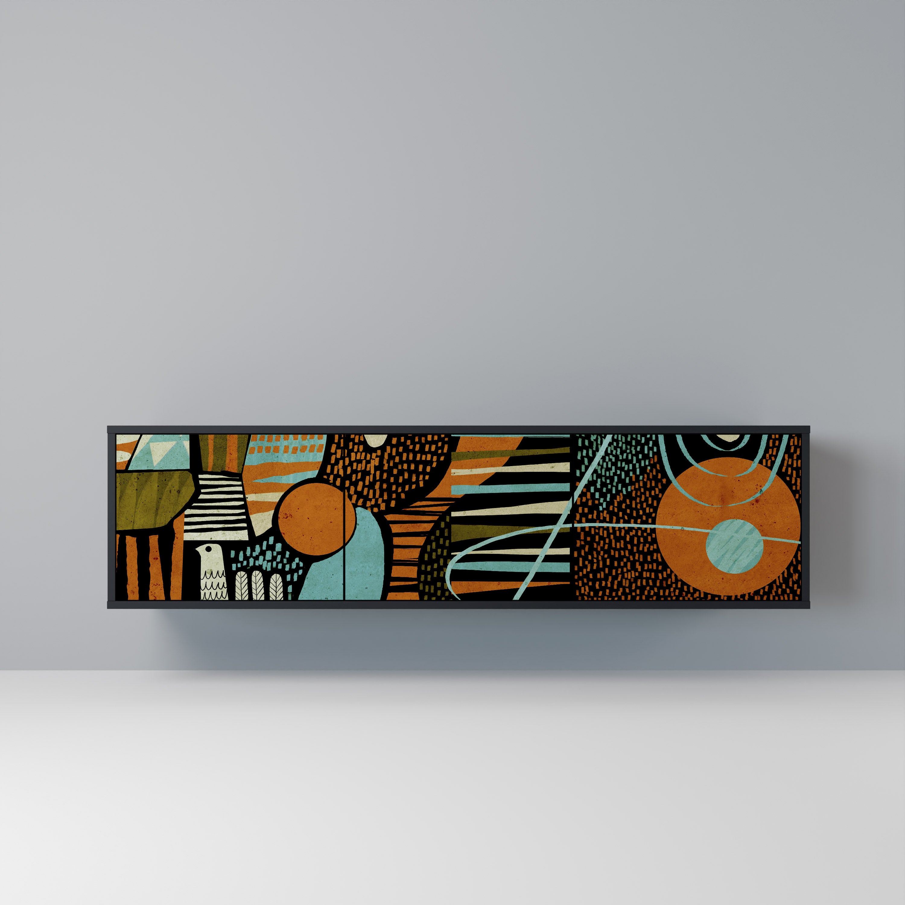 Mueble de TV de 3 puertas GEODE GLIMMER en acabado negro
