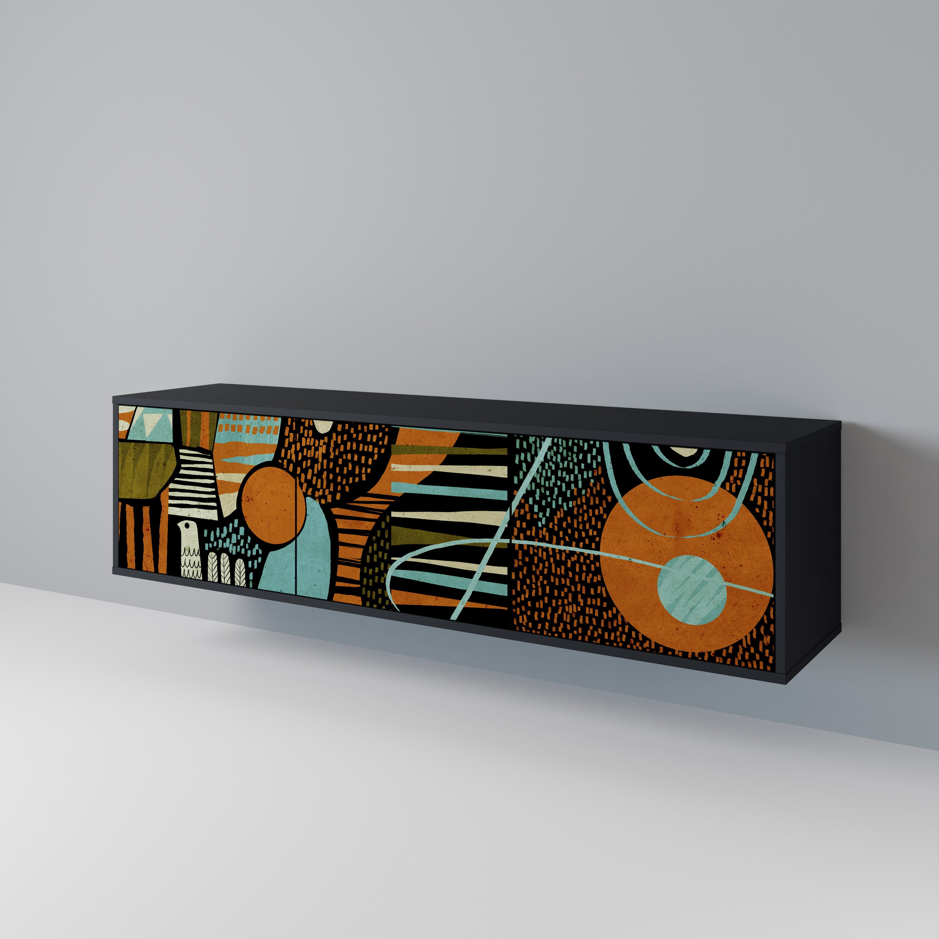 Mueble de TV de 3 puertas GEODE GLIMMER en acabado negro