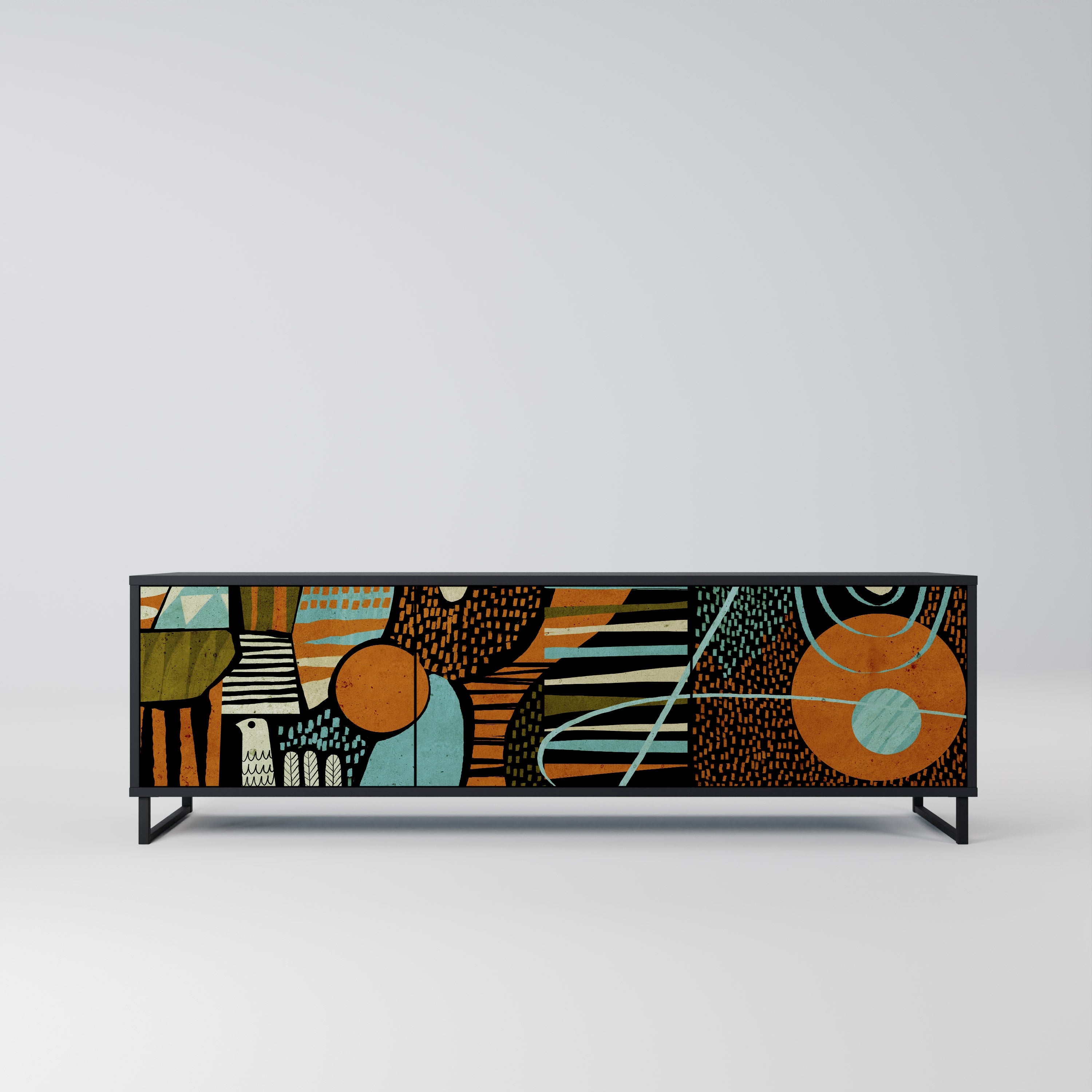 Mueble de TV de 3 puertas GEODE GLIMMER en acabado negro