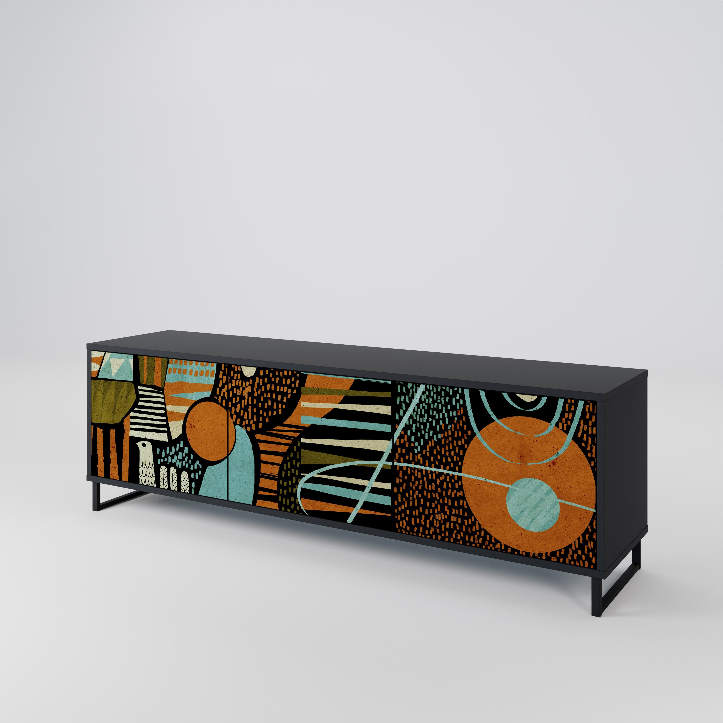 Mueble de TV de 3 puertas GEODE GLIMMER en acabado negro