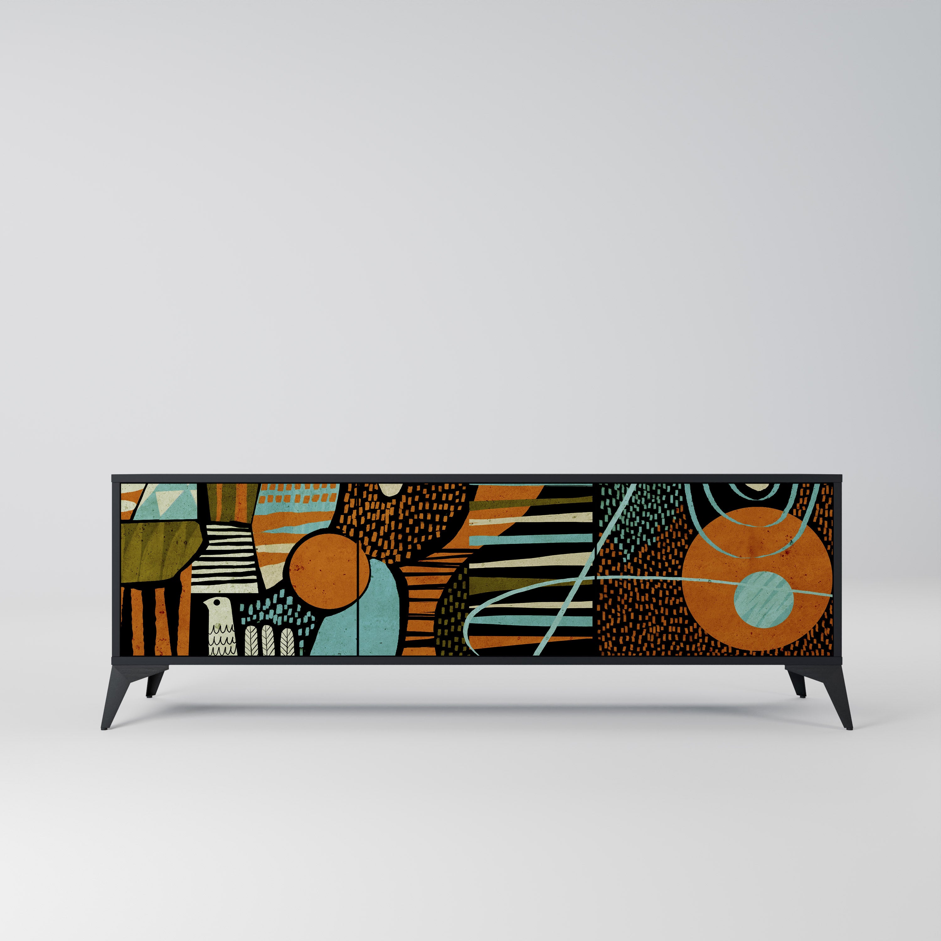 Mueble de TV de 3 puertas GEODE GLIMMER en acabado negro