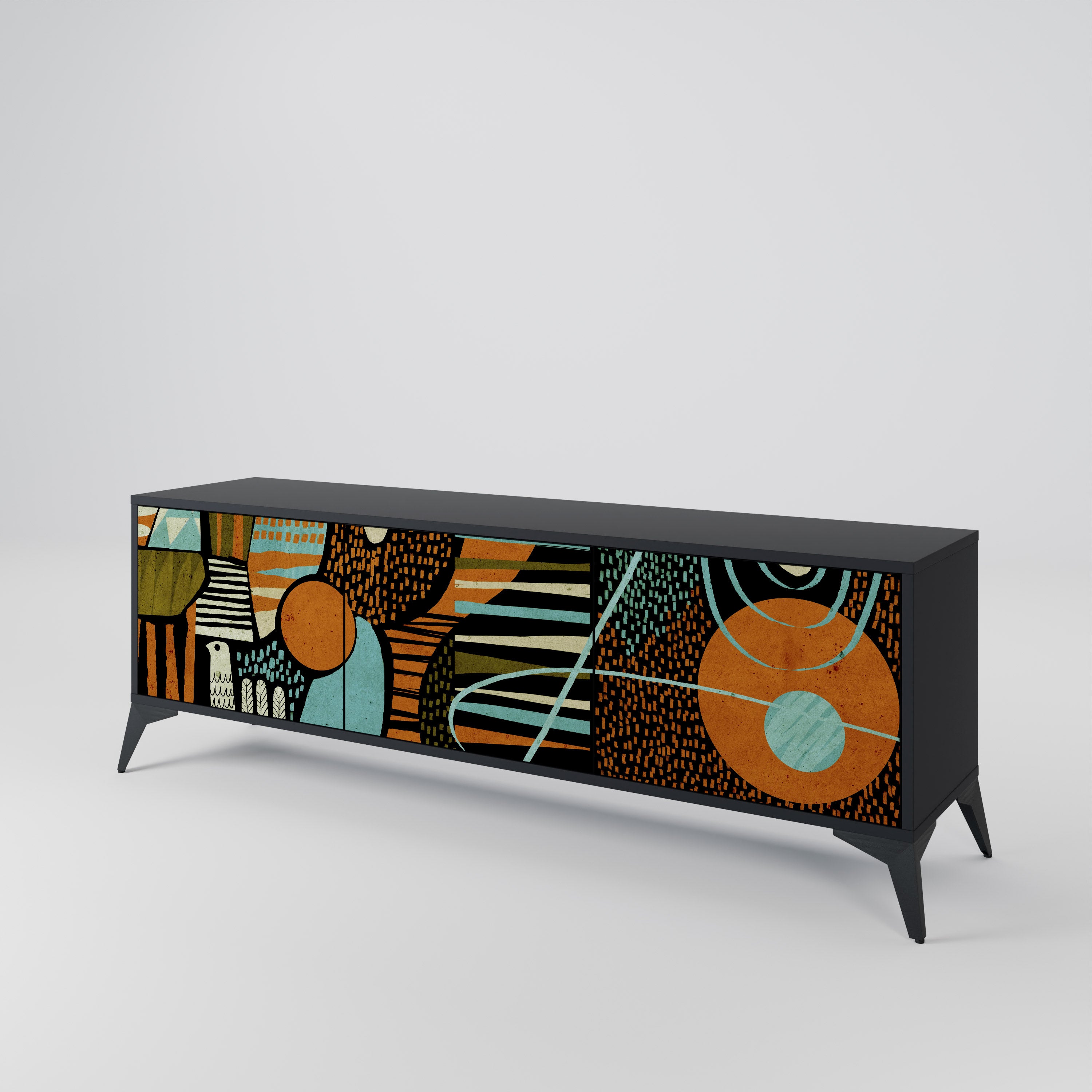 Mueble de TV de 3 puertas GEODE GLIMMER en acabado negro