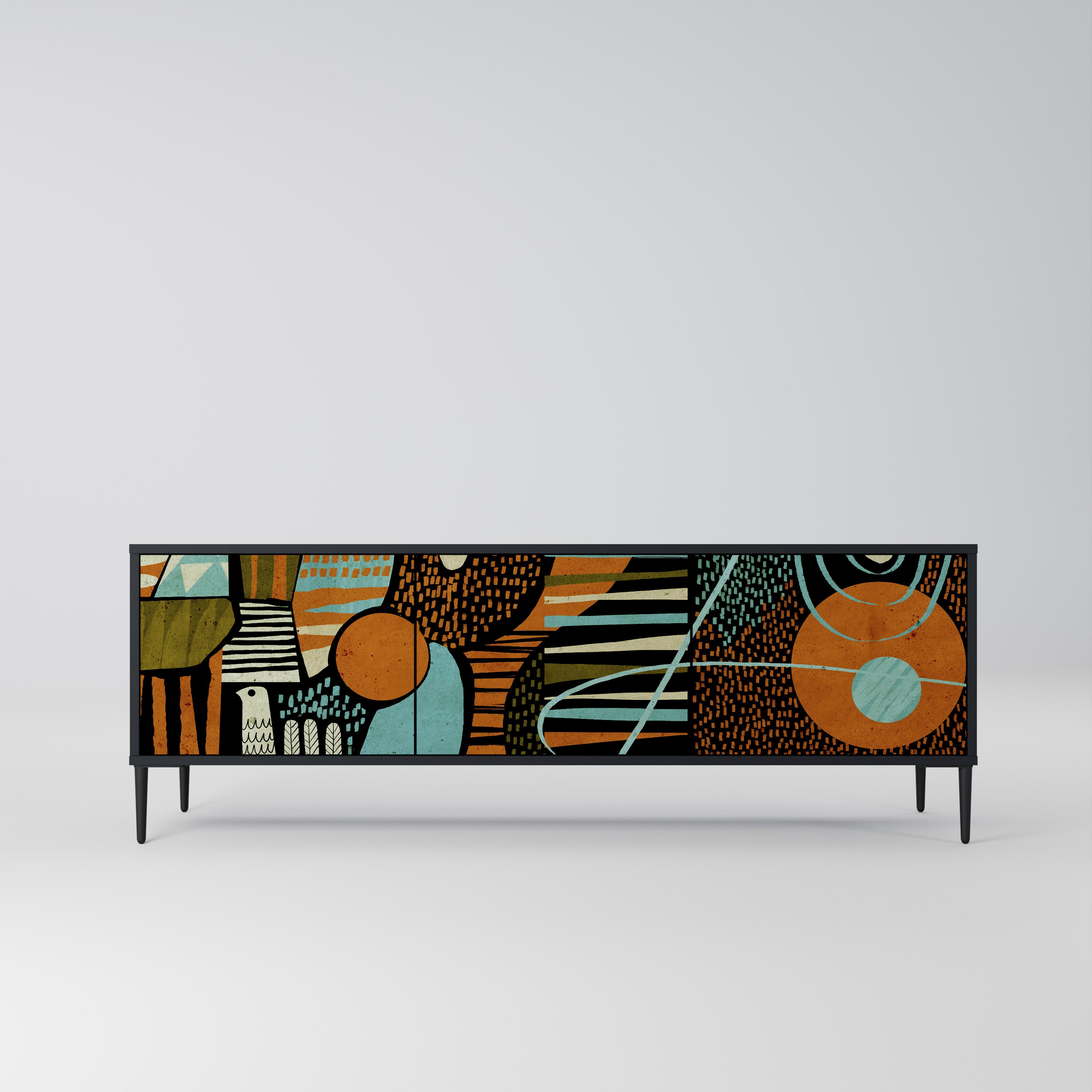 Mueble de TV de 3 puertas GEODE GLIMMER en acabado negro
