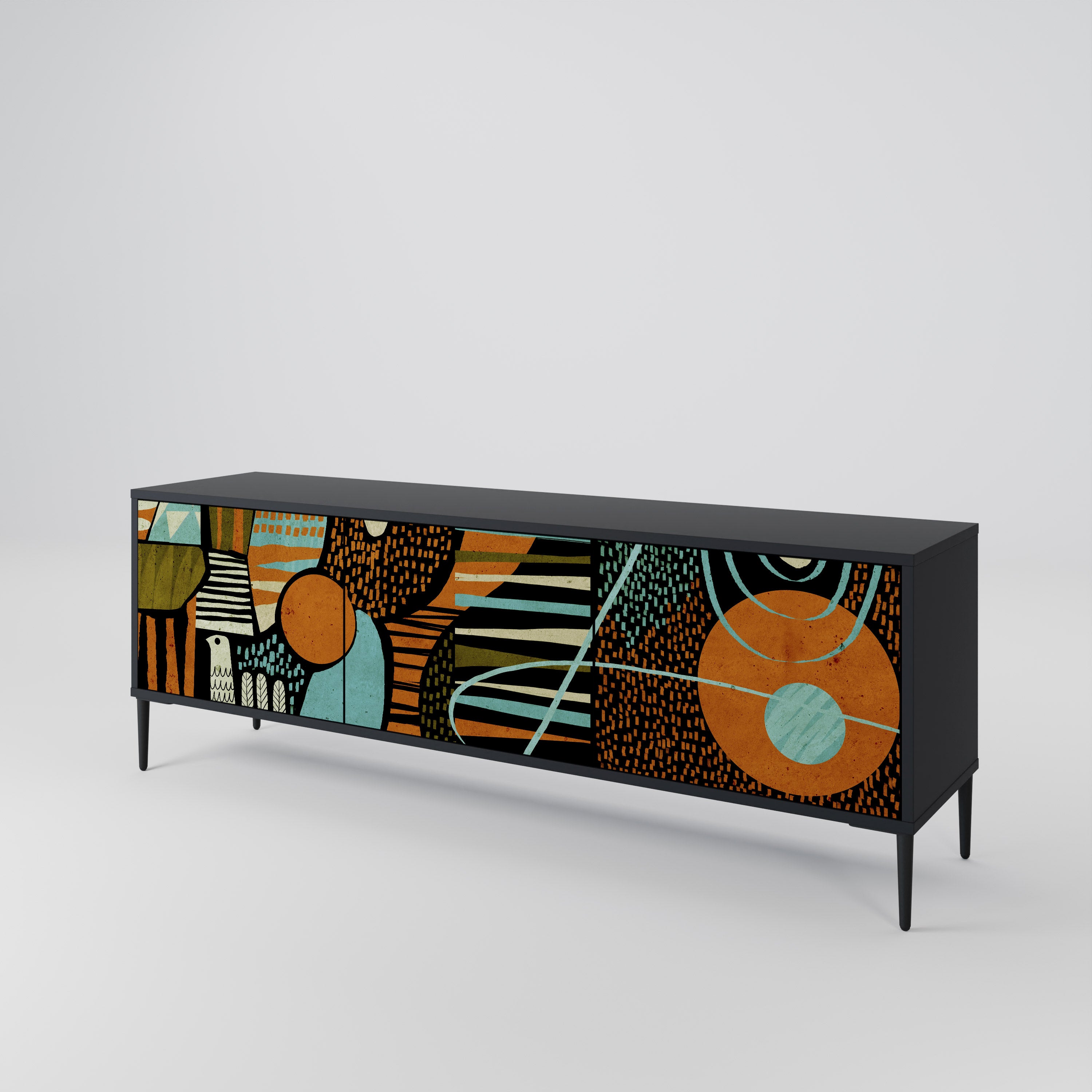 Mueble de TV de 3 puertas GEODE GLIMMER en acabado negro