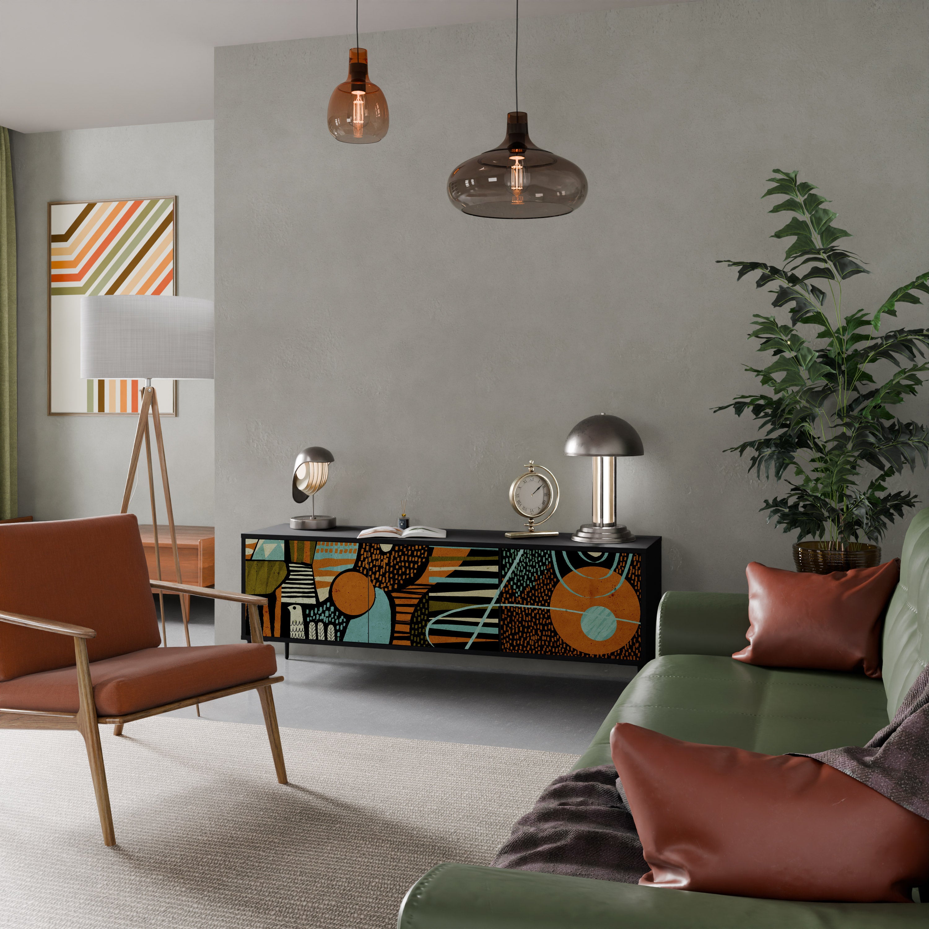 Mueble de TV de 3 puertas GEODE GLIMMER en acabado negro