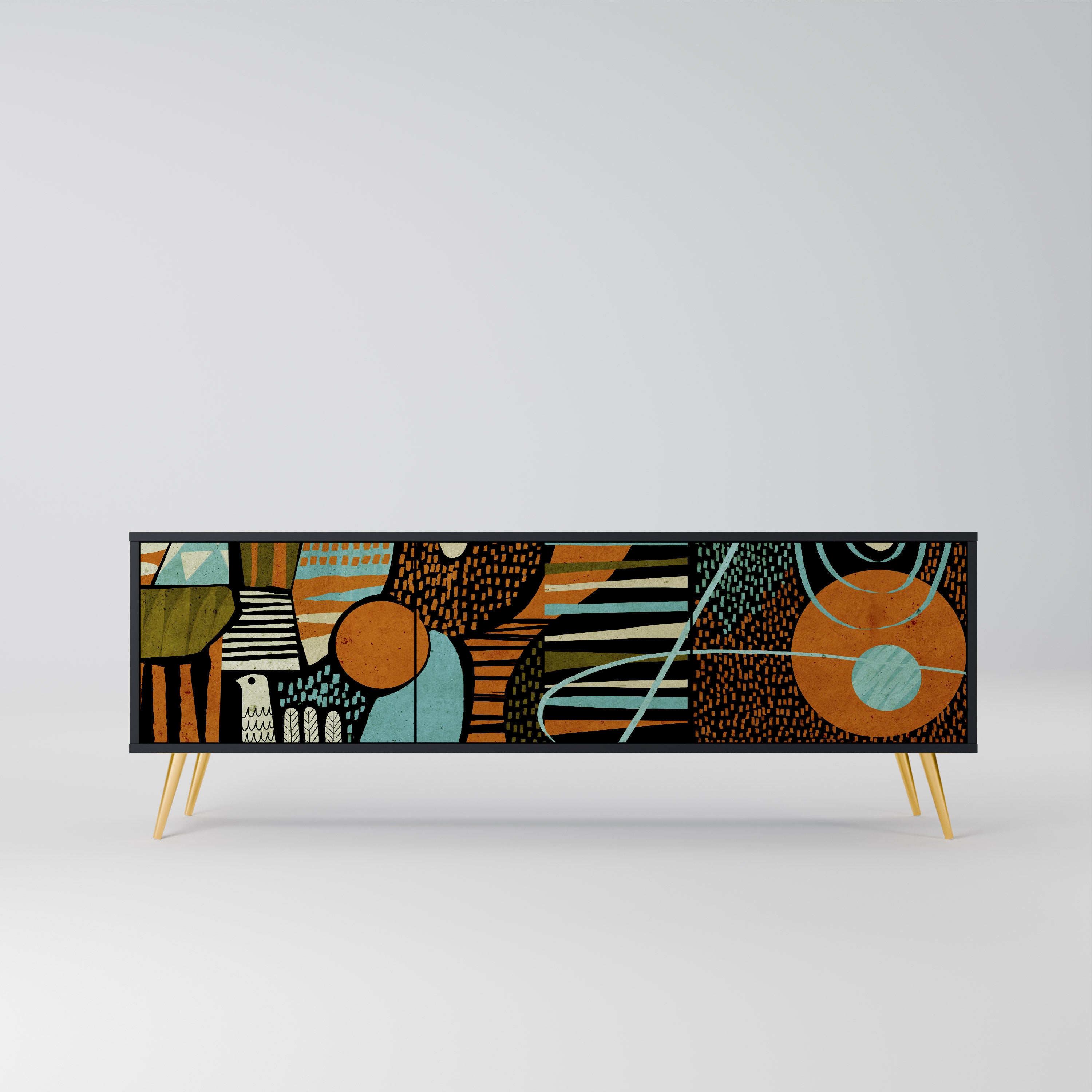 Mueble de TV de 3 puertas GEODE GLIMMER en acabado negro