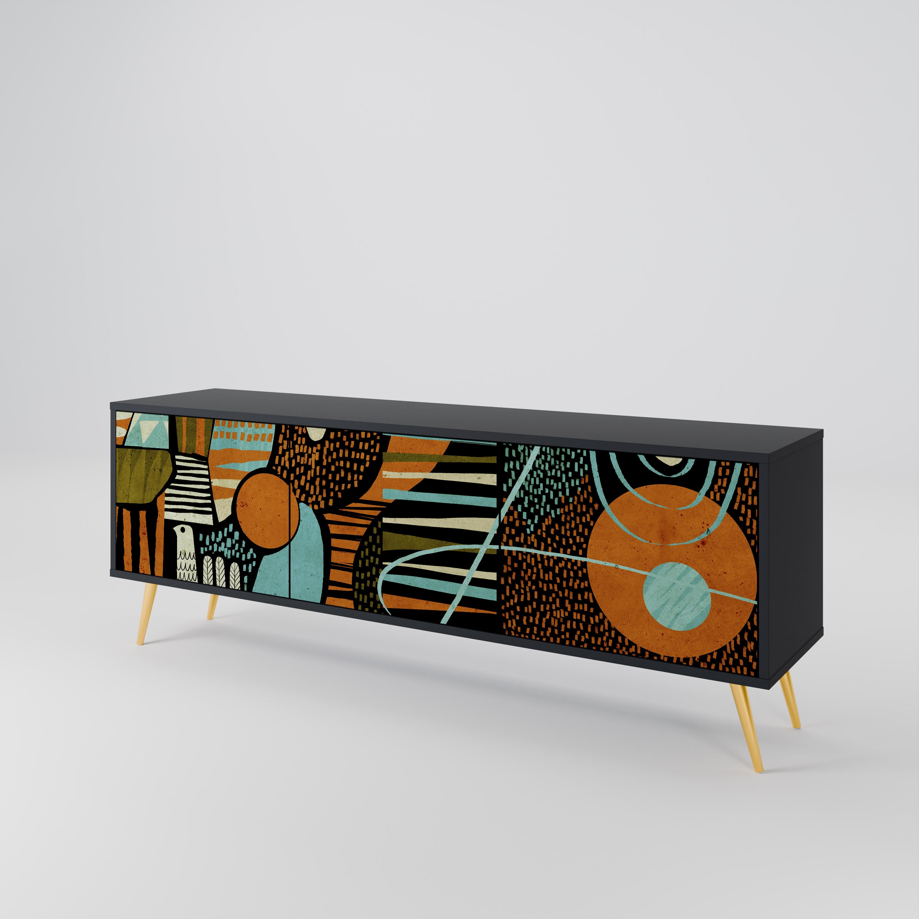 Mueble de TV de 3 puertas GEODE GLIMMER en acabado negro