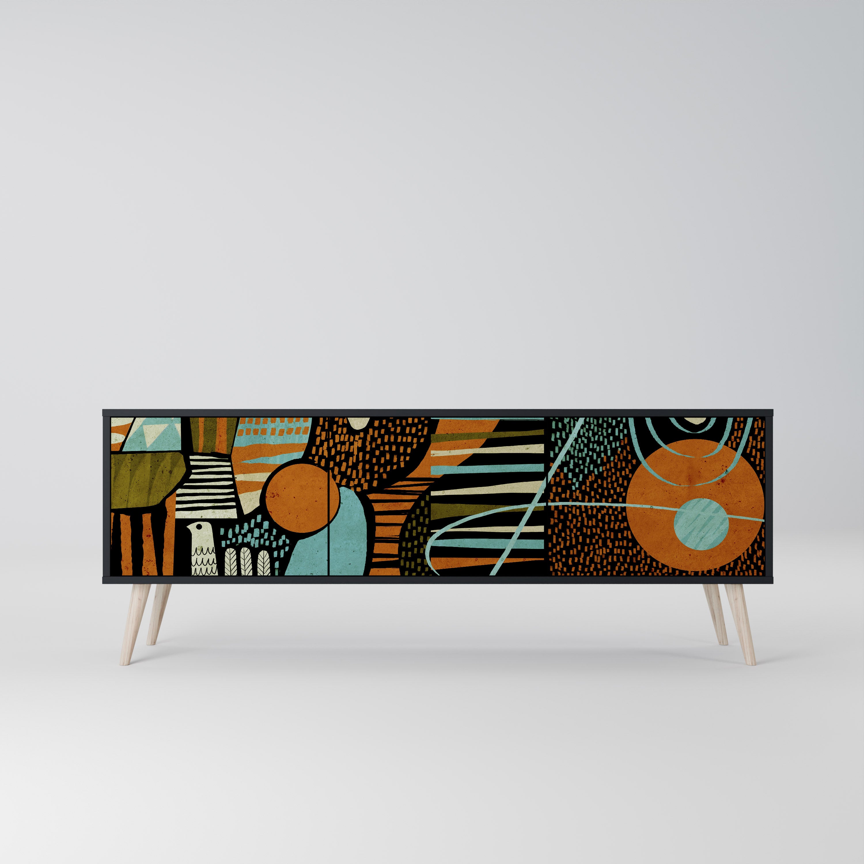 Mueble de TV de 3 puertas GEODE GLIMMER en acabado negro