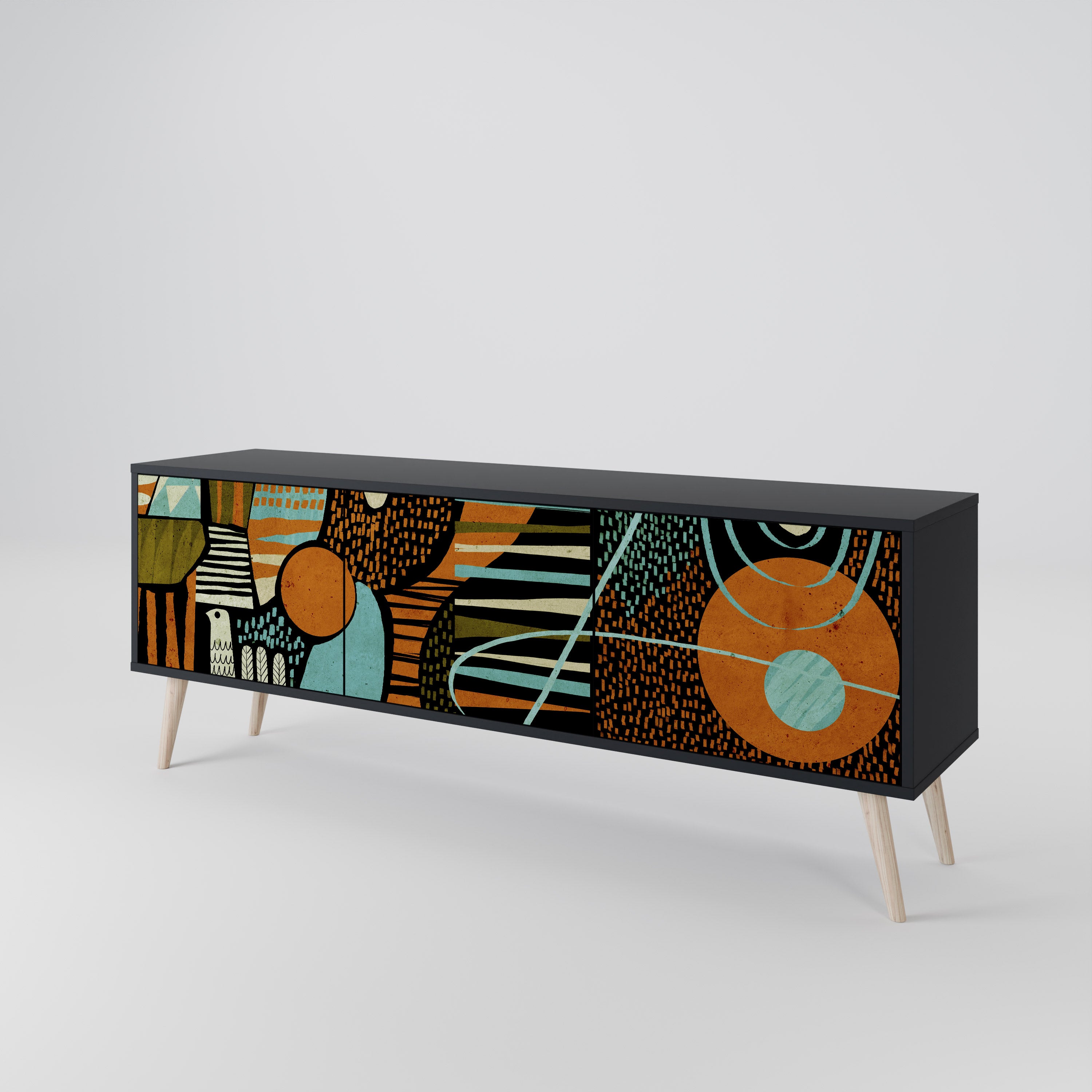 Mueble de TV de 3 puertas GEODE GLIMMER en acabado negro