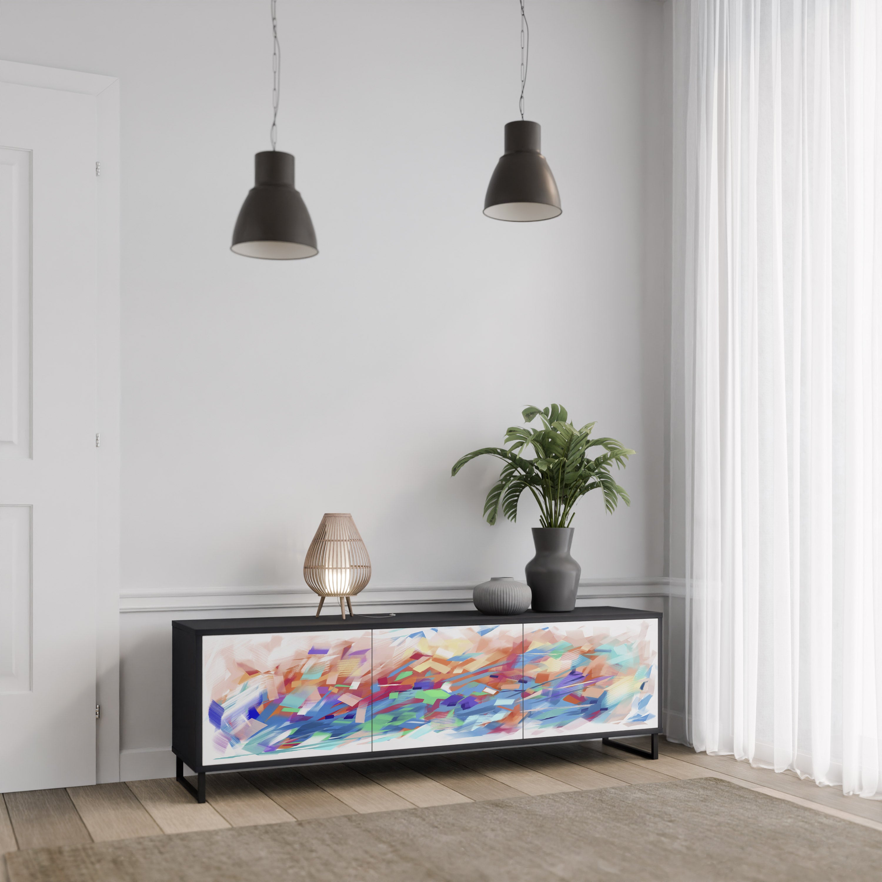 Mueble de TV de 3 puertas FINESSE MASH-UP con acabado negro