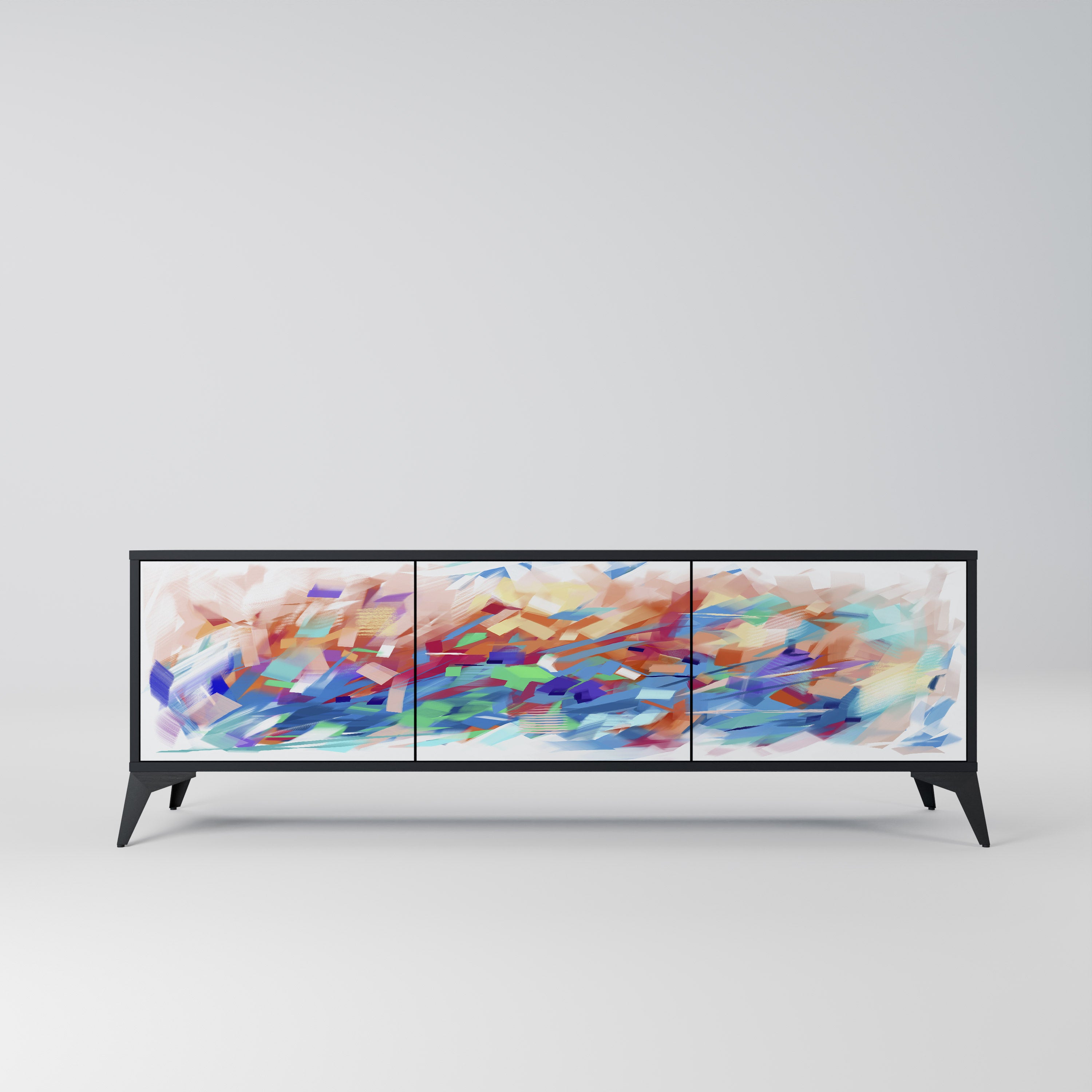 Mueble de TV de 3 puertas FINESSE MASH-UP con acabado negro