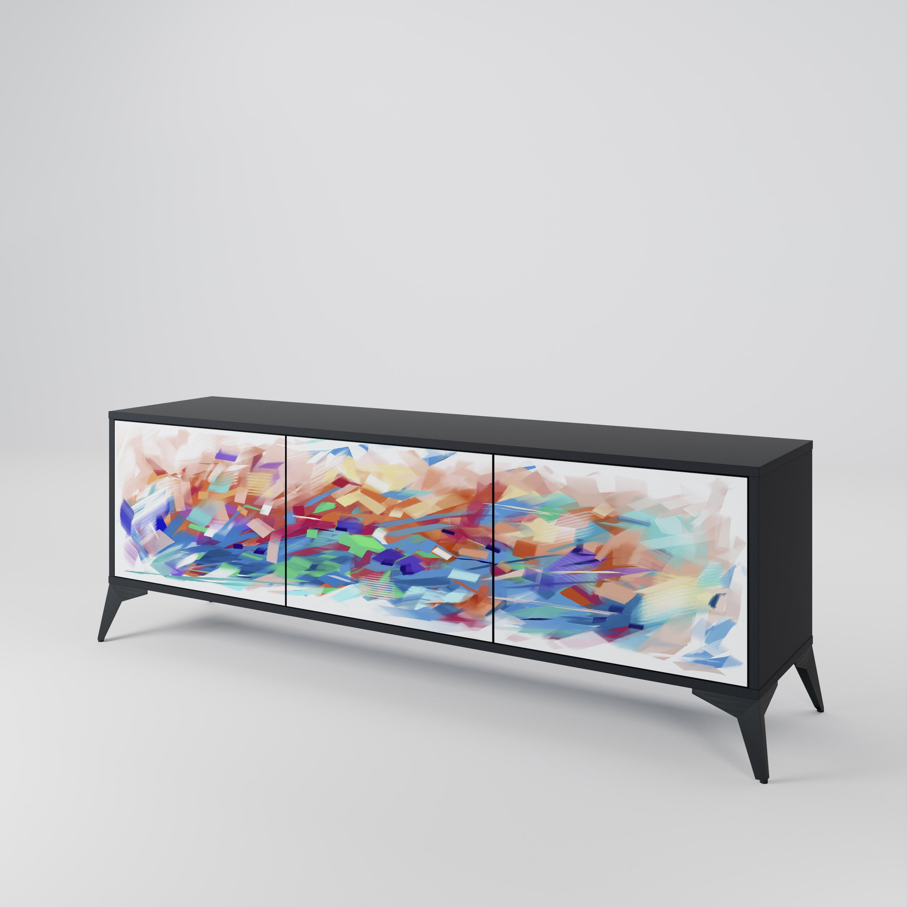 Mueble de TV de 3 puertas FINESSE MASH-UP con acabado negro