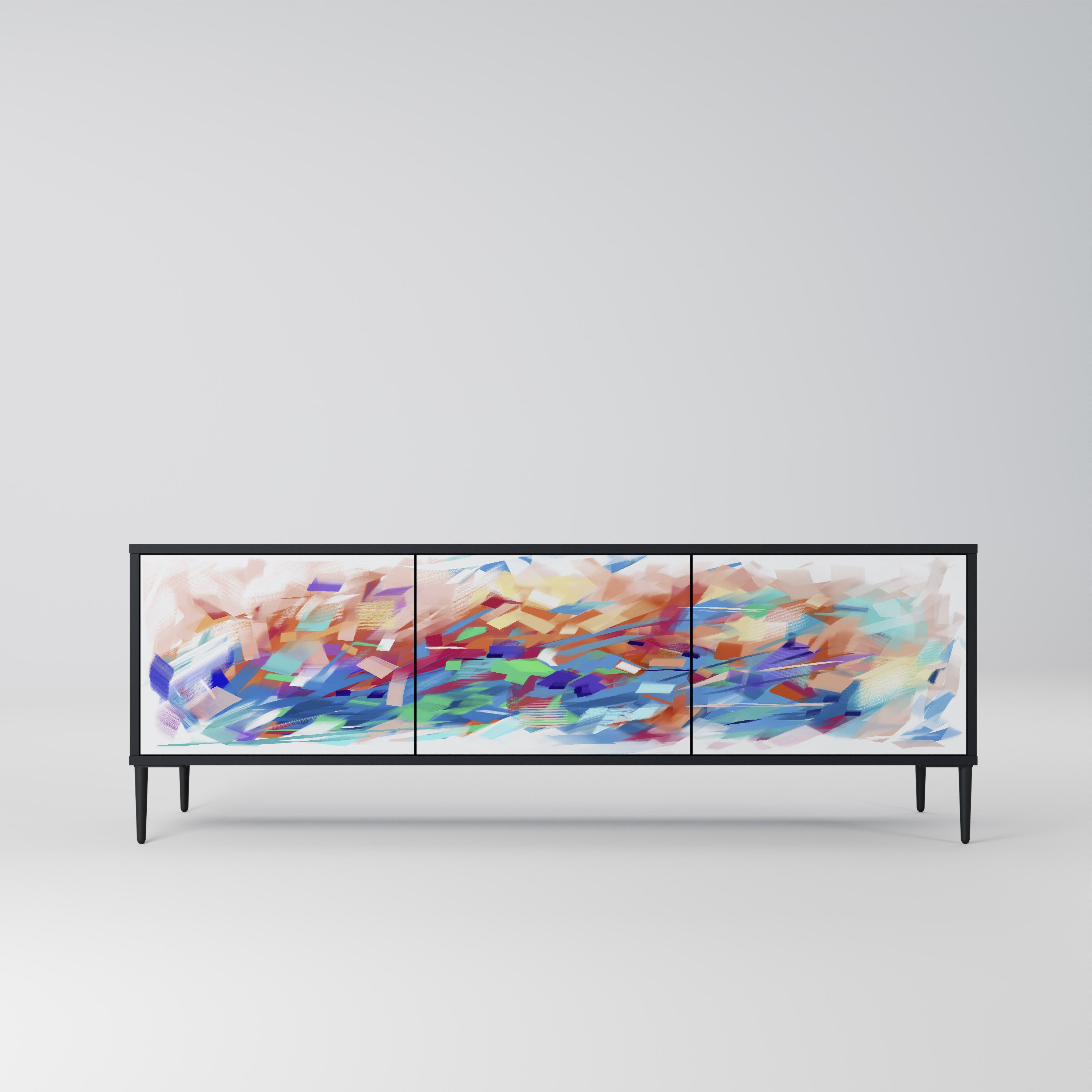 Mueble de TV de 3 puertas FINESSE MASH-UP con acabado negro