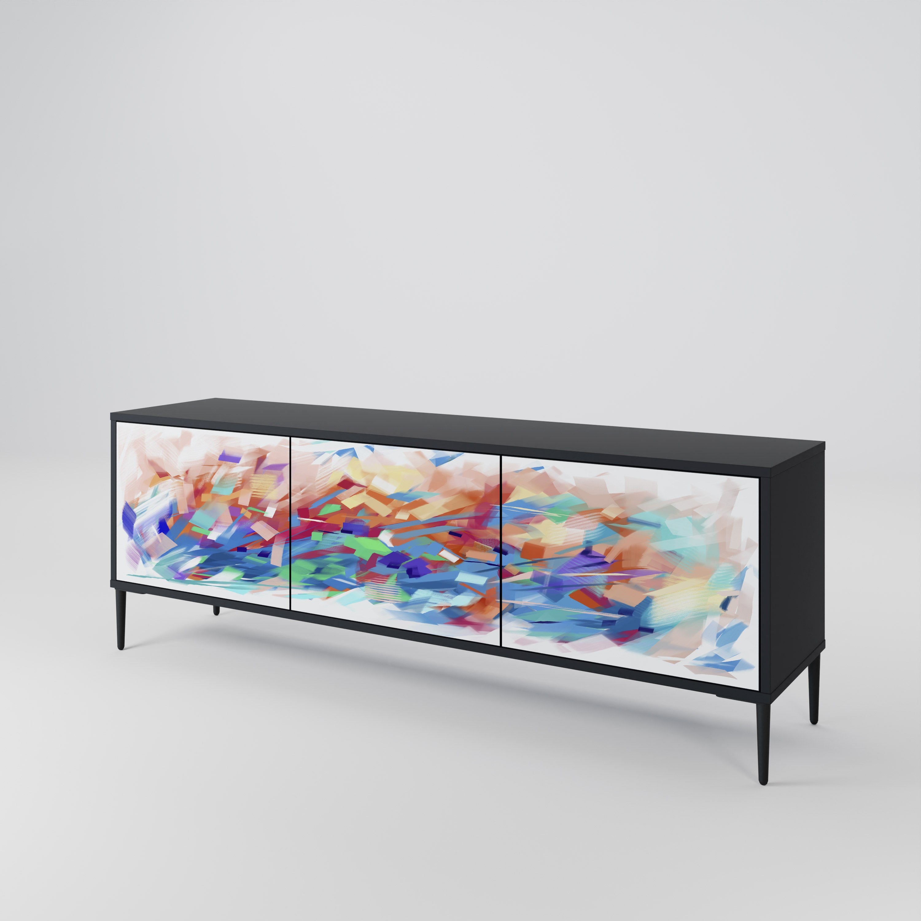 Mueble de TV de 3 puertas FINESSE MASH-UP con acabado negro