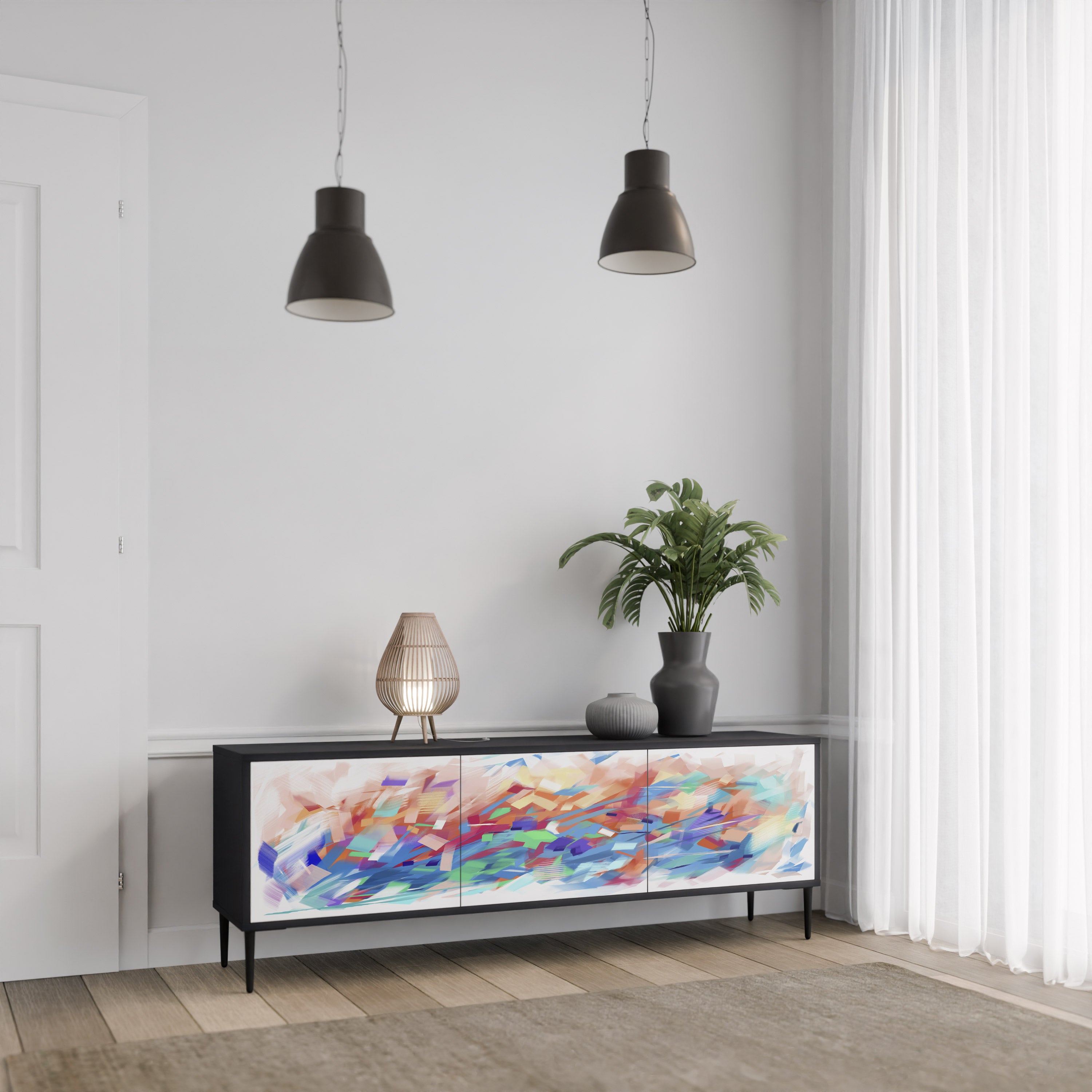 Mueble de TV de 3 puertas FINESSE MASH-UP con acabado negro