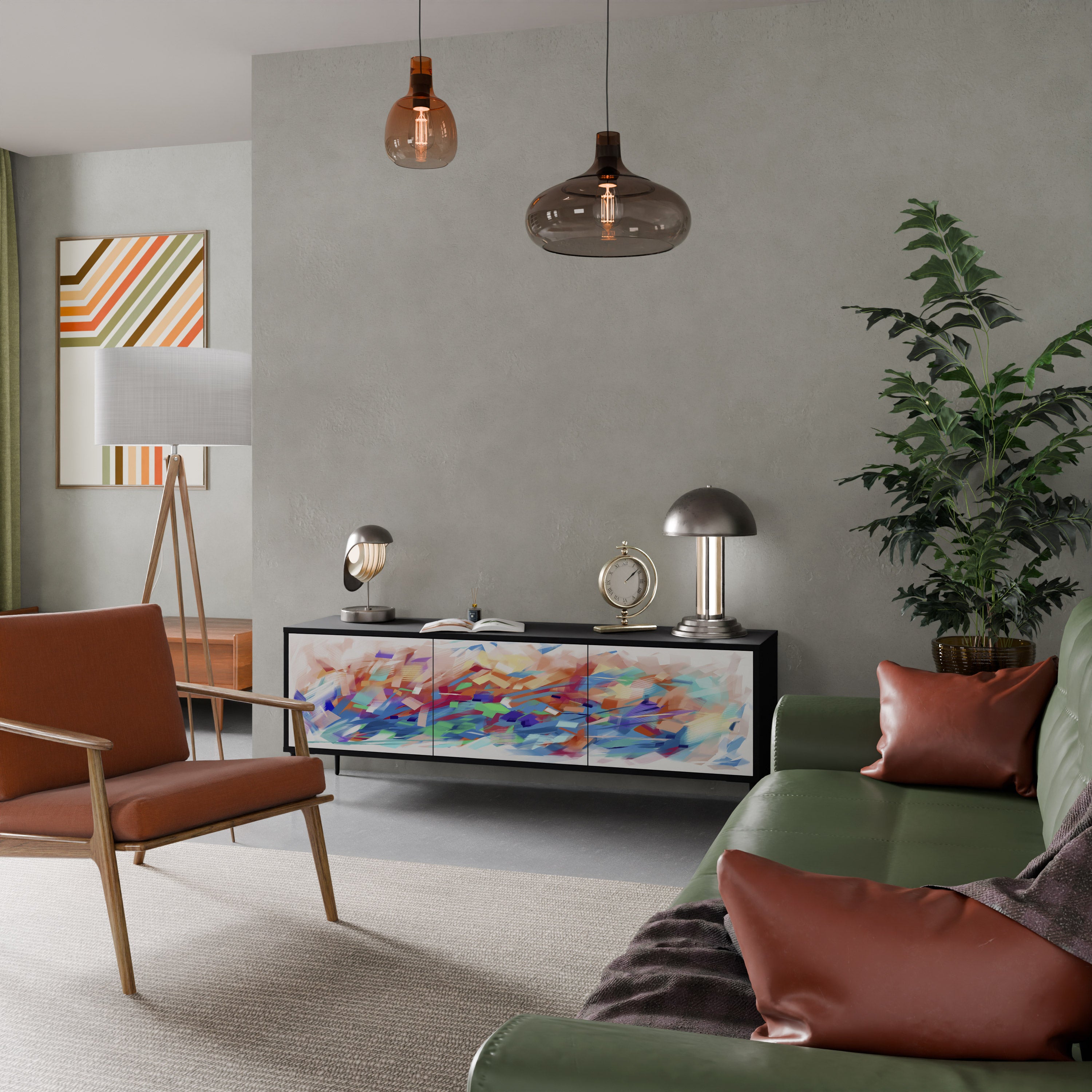 Mueble de TV de 3 puertas FINESSE MASH-UP con acabado negro