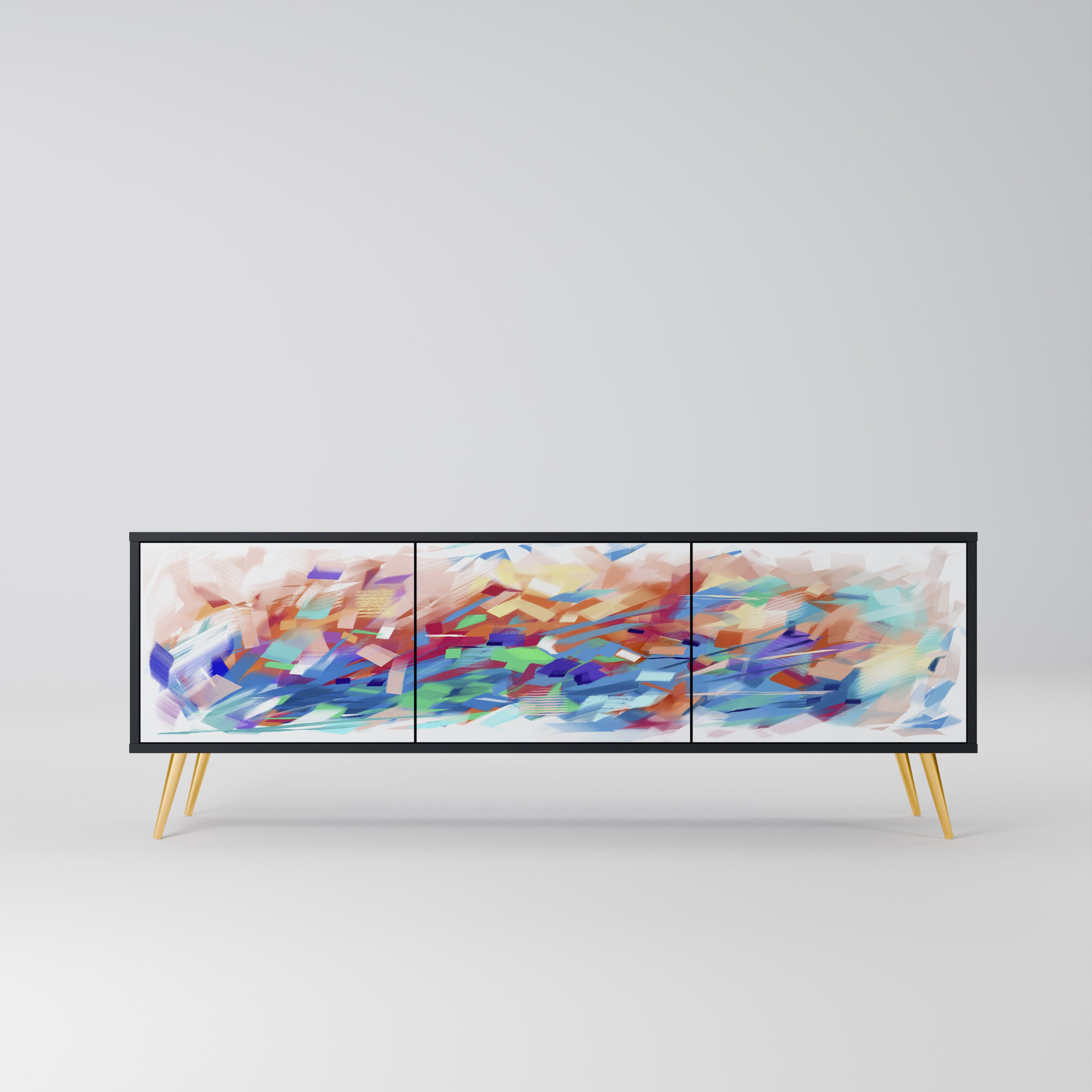 Mueble de TV de 3 puertas FINESSE MASH-UP con acabado negro