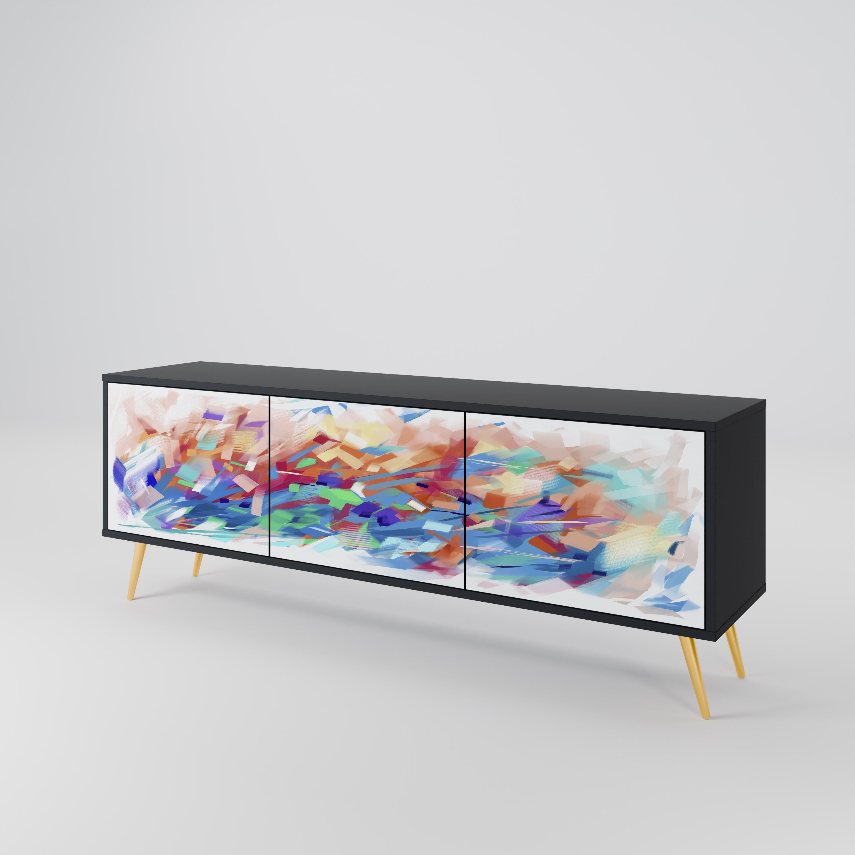 Mueble de TV de 3 puertas FINESSE MASH-UP con acabado negro