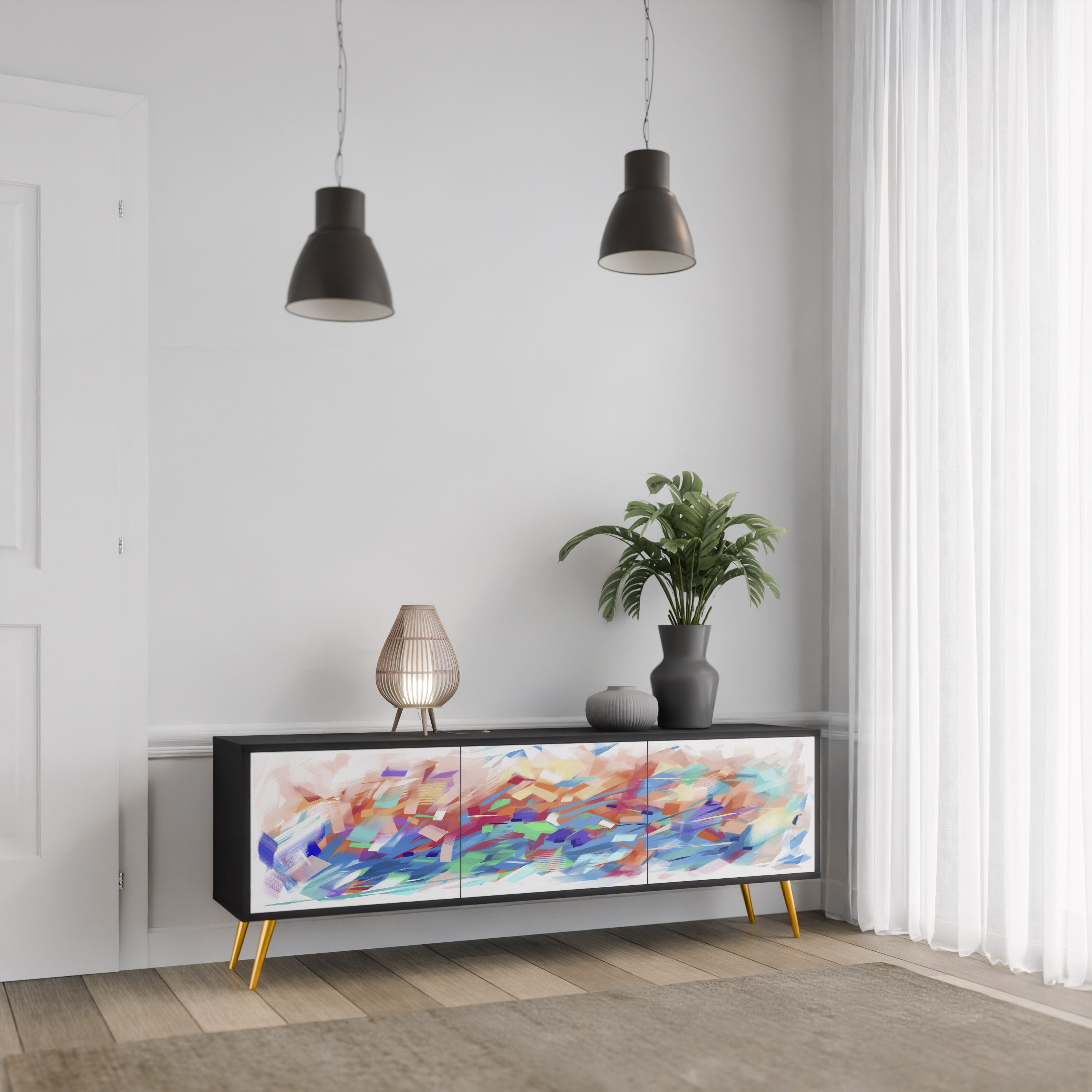 Mueble de TV de 3 puertas FINESSE MASH-UP con acabado negro
