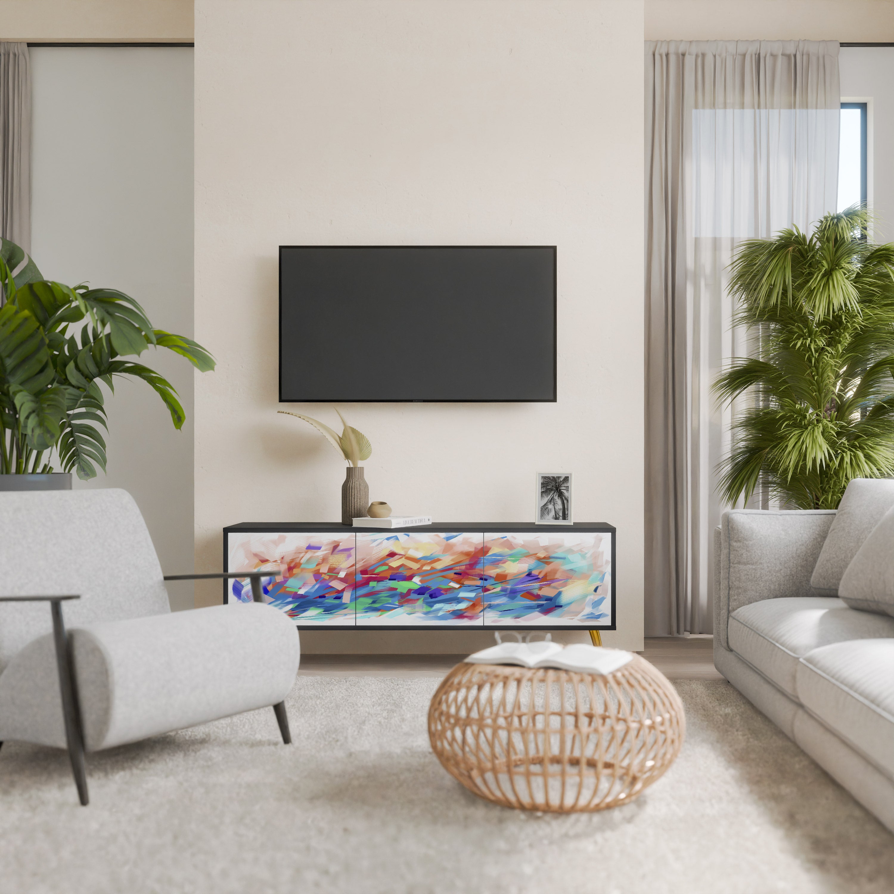 Mueble de TV de 3 puertas FINESSE MASH-UP con acabado negro