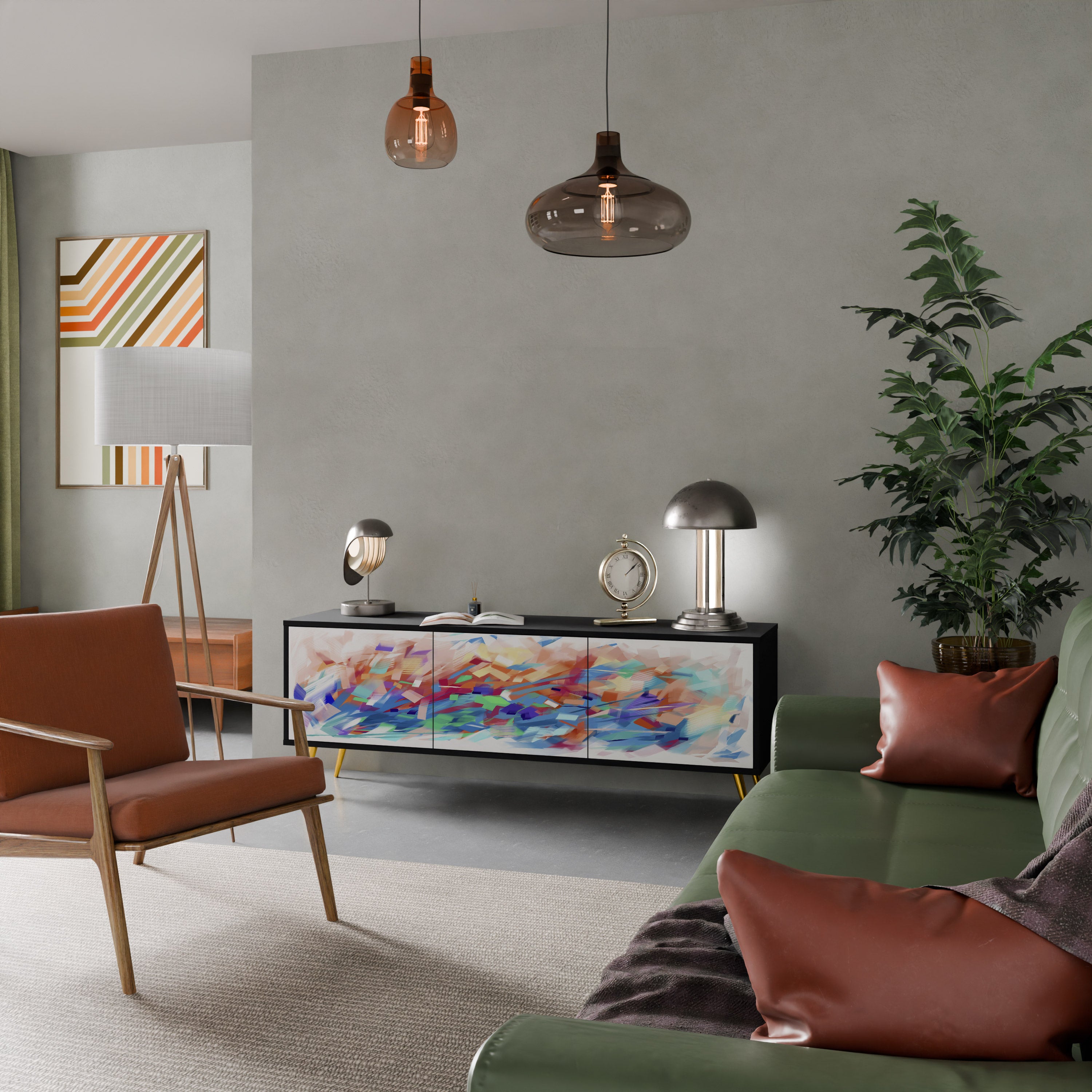 Mueble de TV de 3 puertas FINESSE MASH-UP con acabado negro