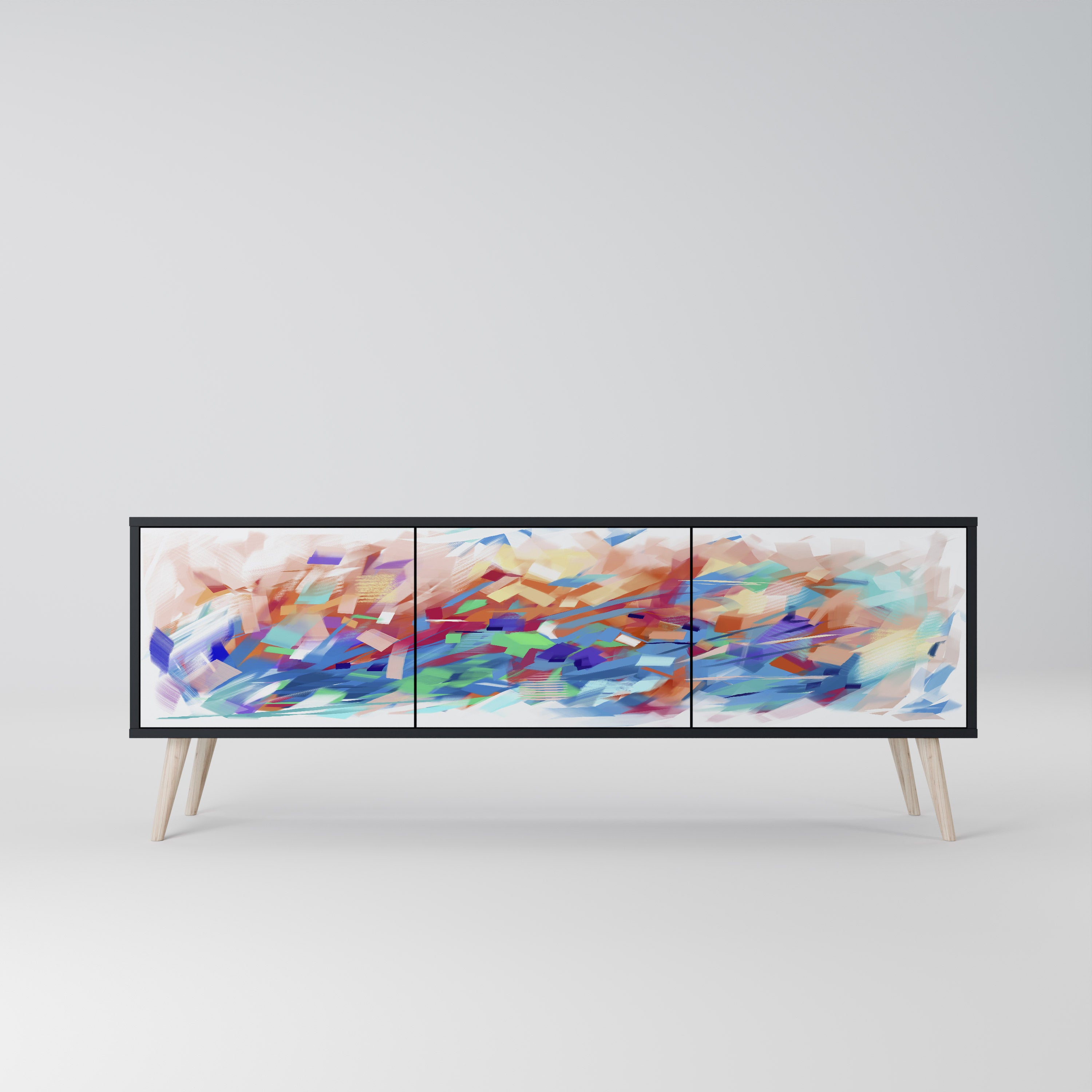Mueble de TV de 3 puertas FINESSE MASH-UP con acabado negro