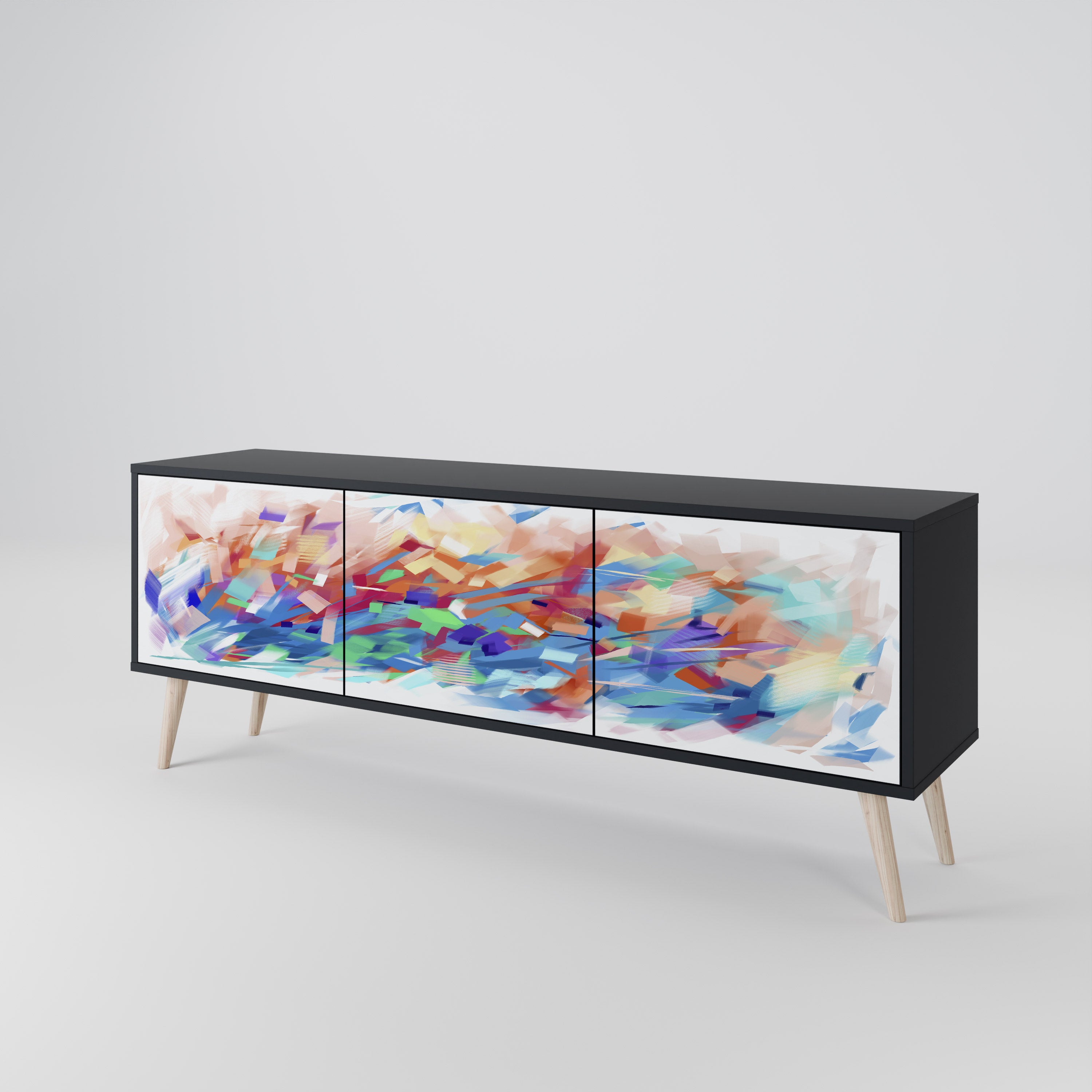 Mueble de TV de 3 puertas FINESSE MASH-UP con acabado negro
