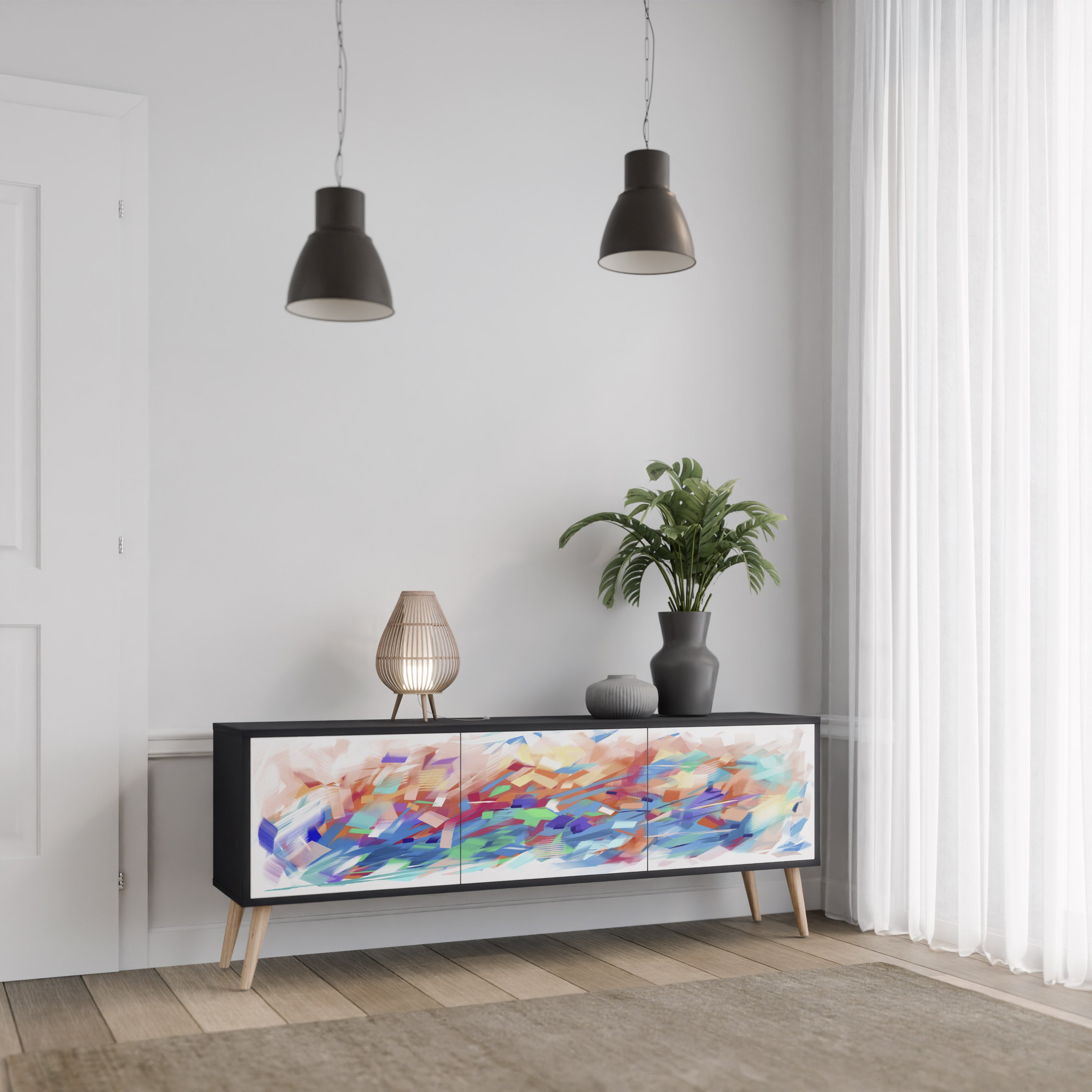 Mueble de TV de 3 puertas FINESSE MASH-UP con acabado negro