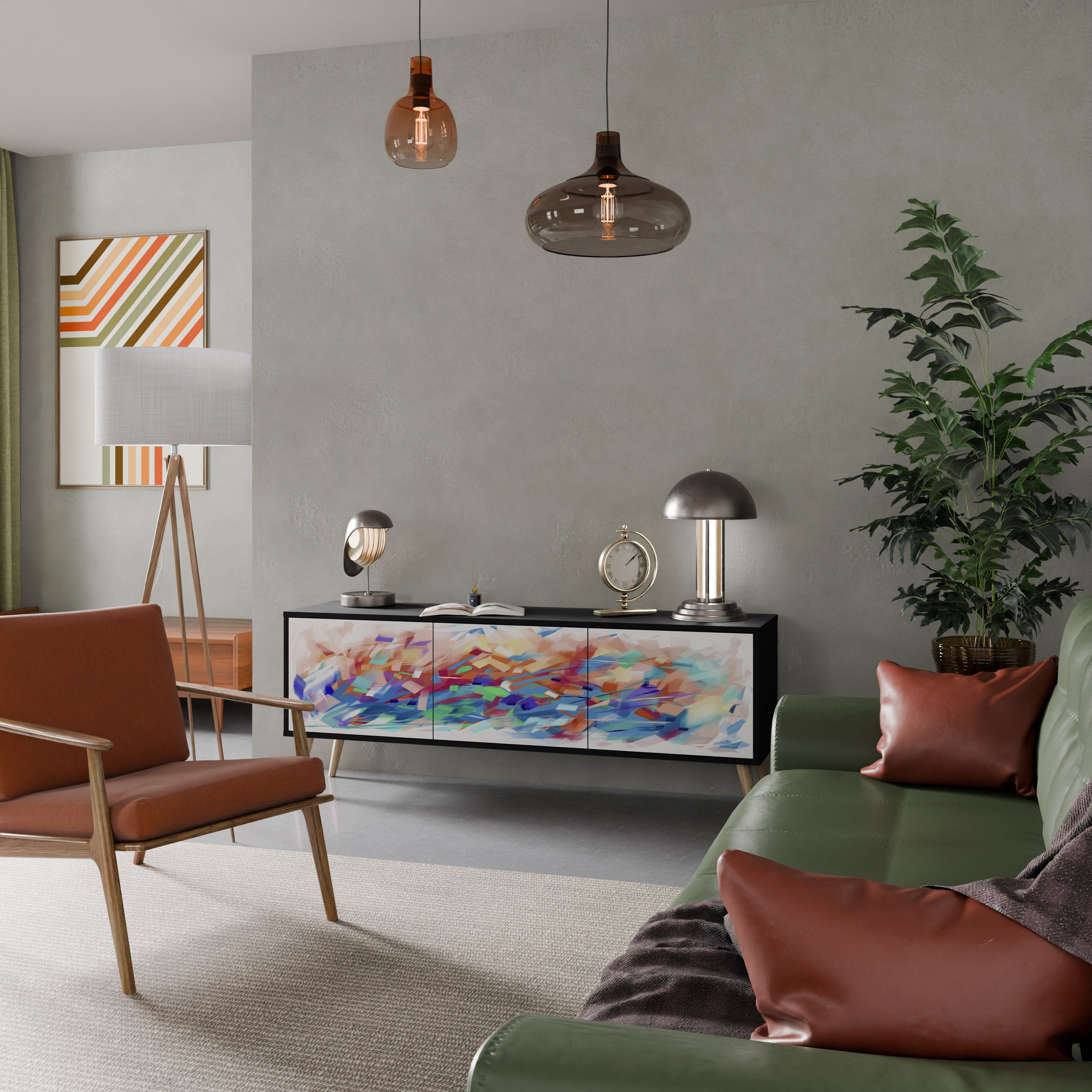 Mueble de TV de 3 puertas FINESSE MASH-UP con acabado negro