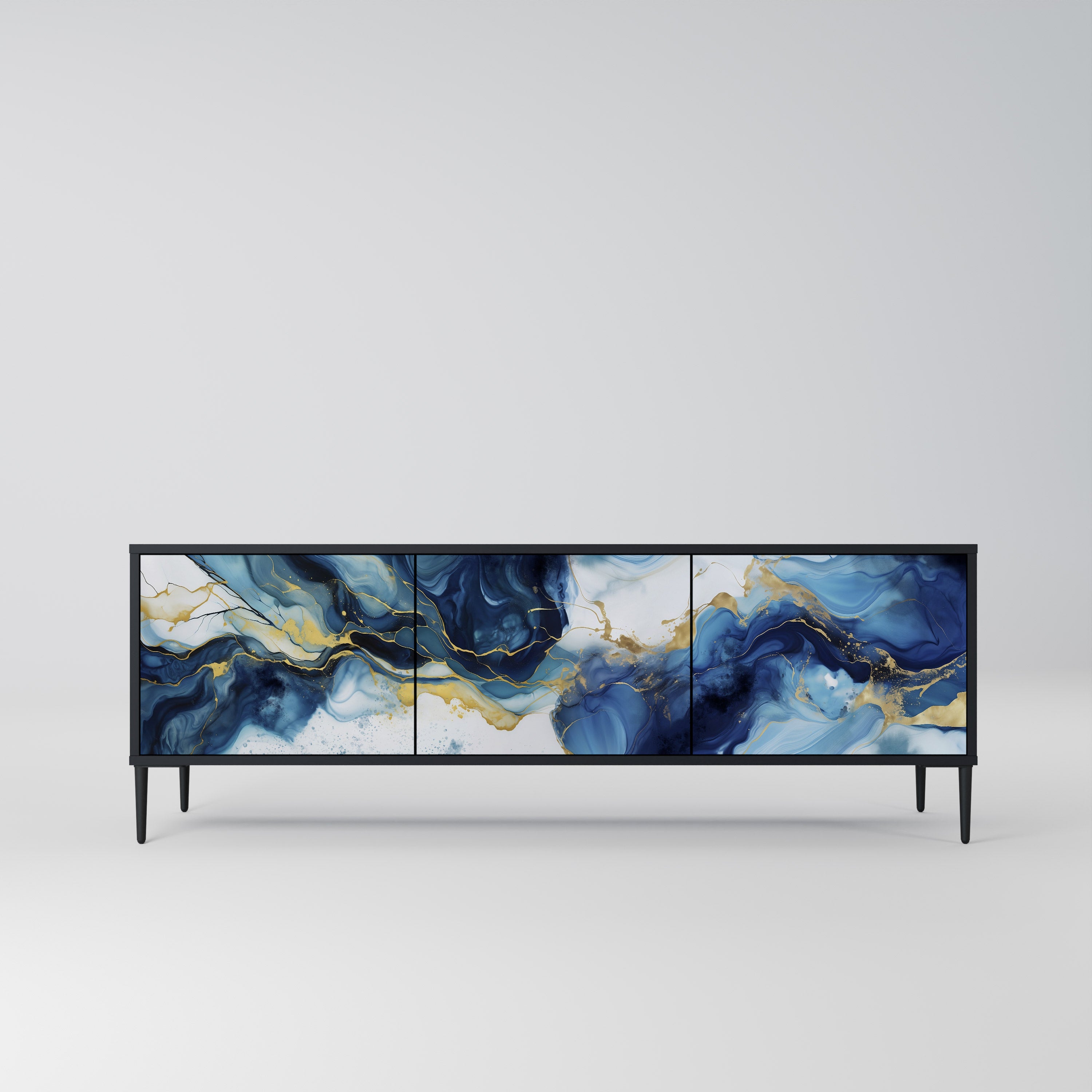 Mueble de TV de 3 puertas INKY MARBLE con acabado negro