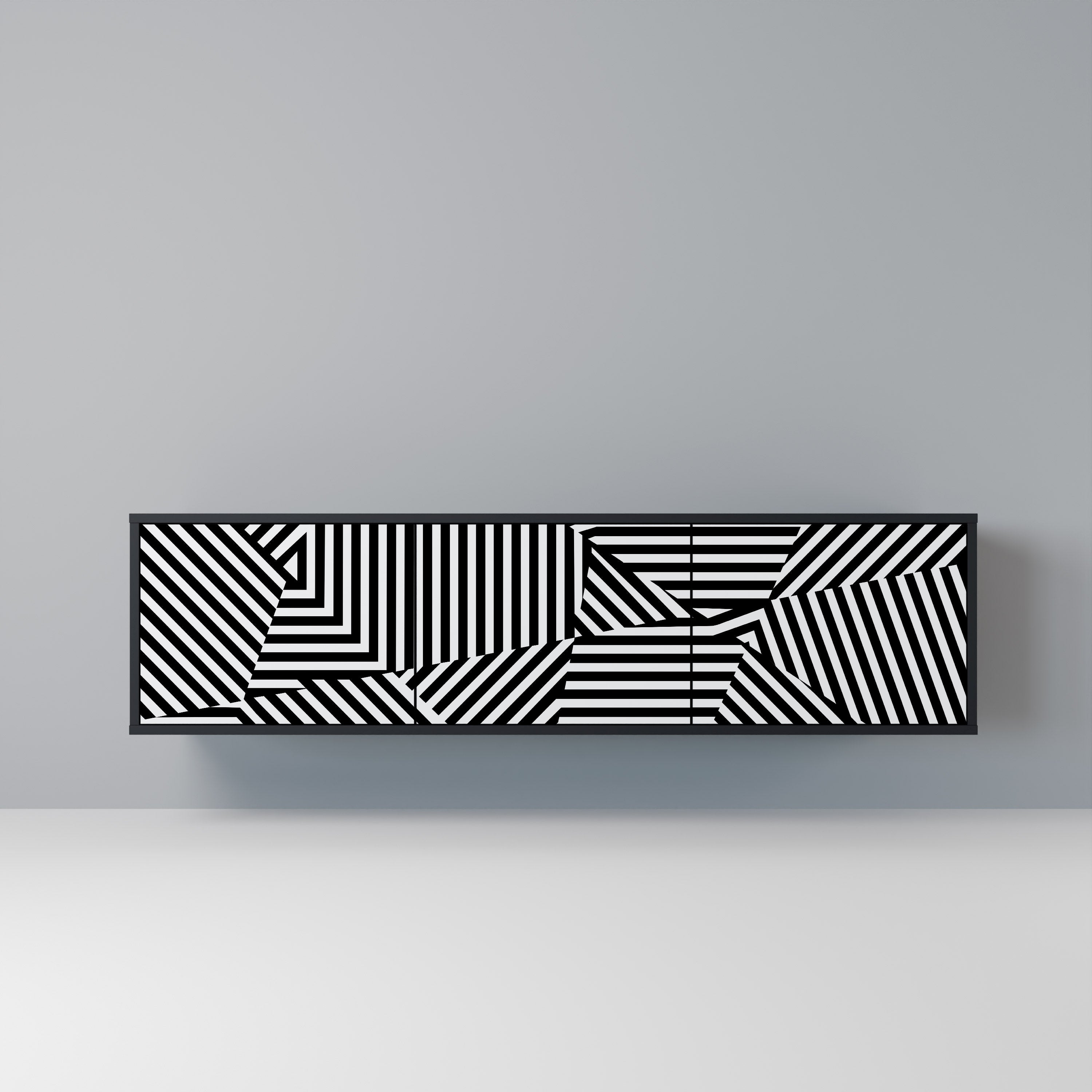 Mueble de TV ILLUSIONARY LATTICE de 3 puertas con acabado negro