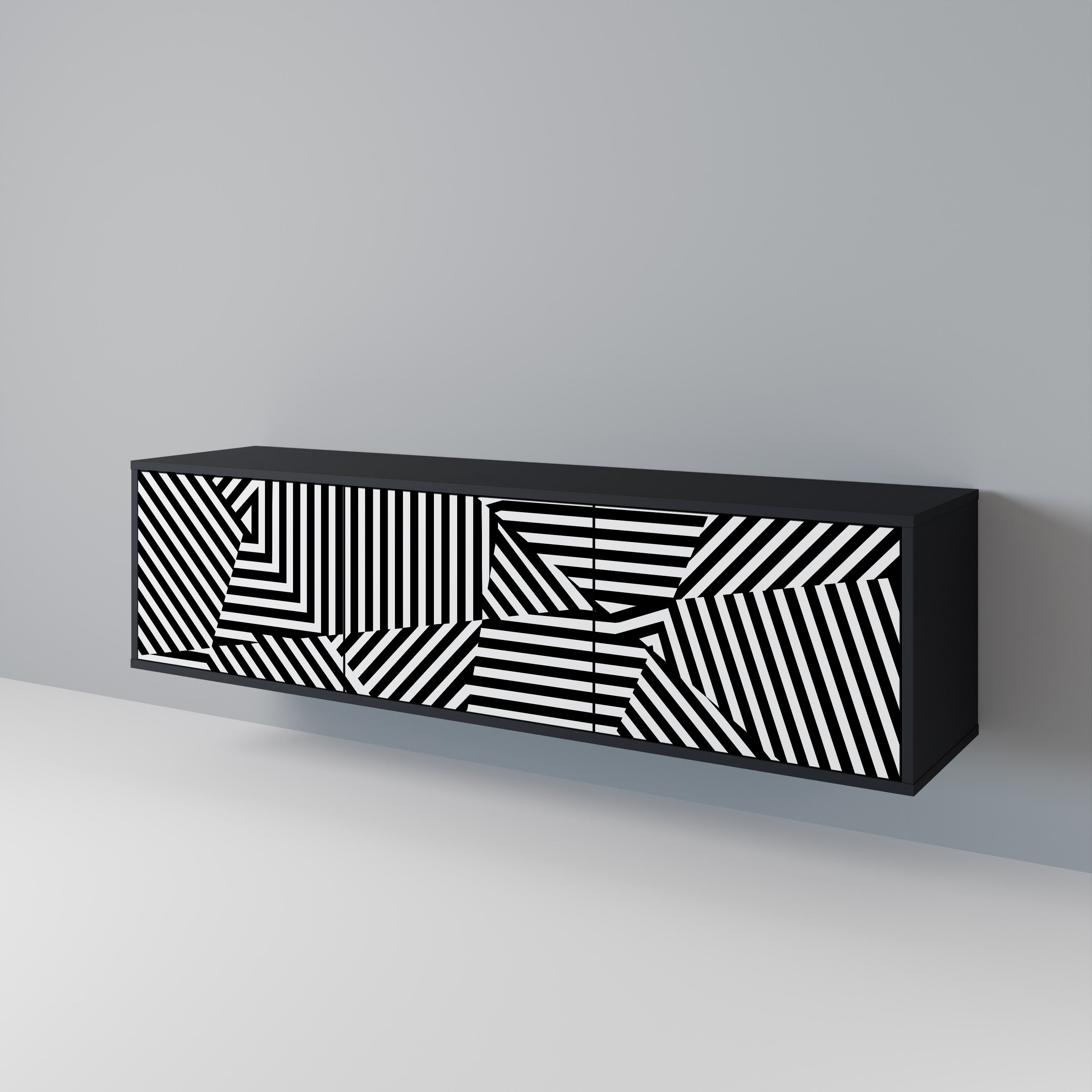 Mueble de TV ILLUSIONARY LATTICE de 3 puertas con acabado negro