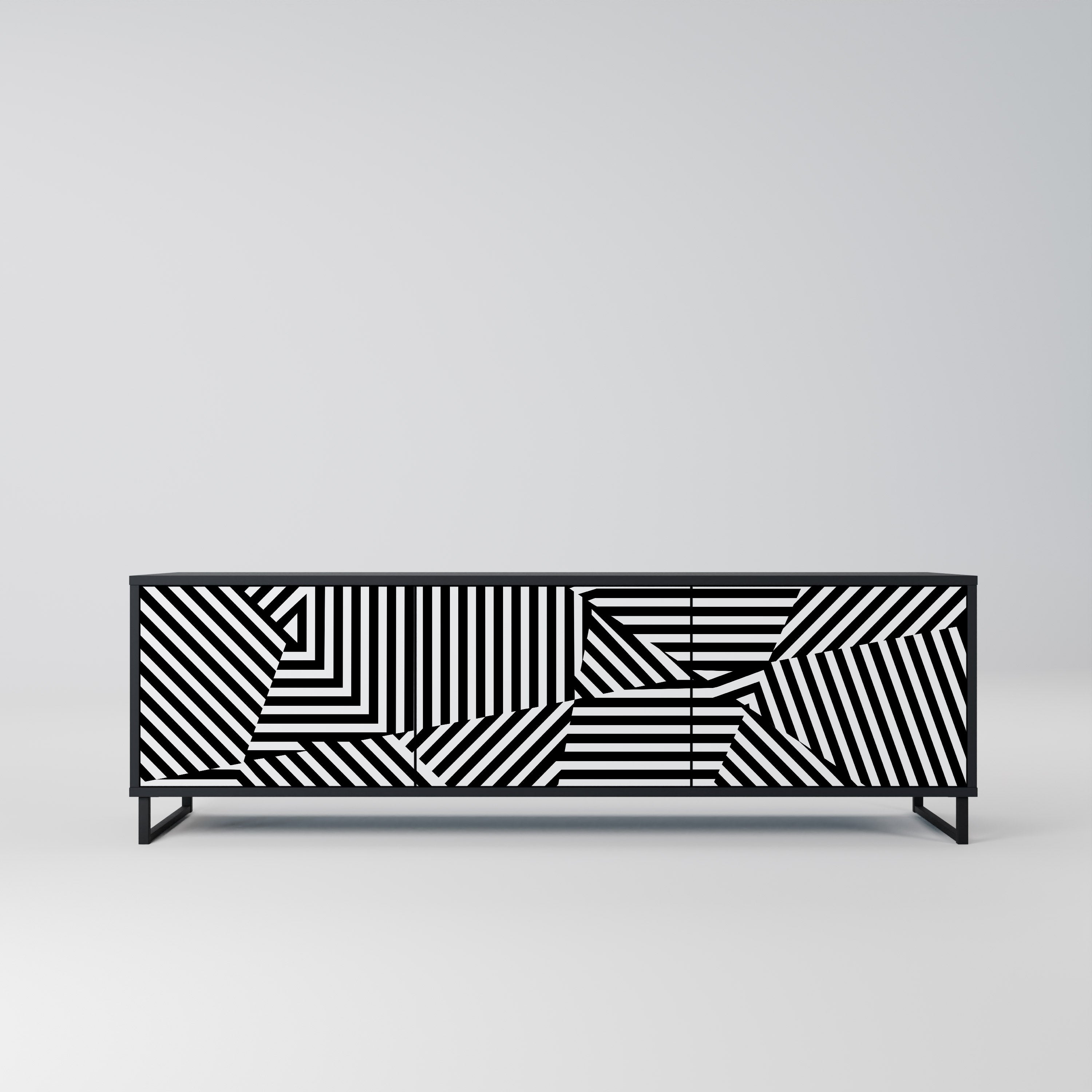Mueble de TV ILLUSIONARY LATTICE de 3 puertas con acabado negro