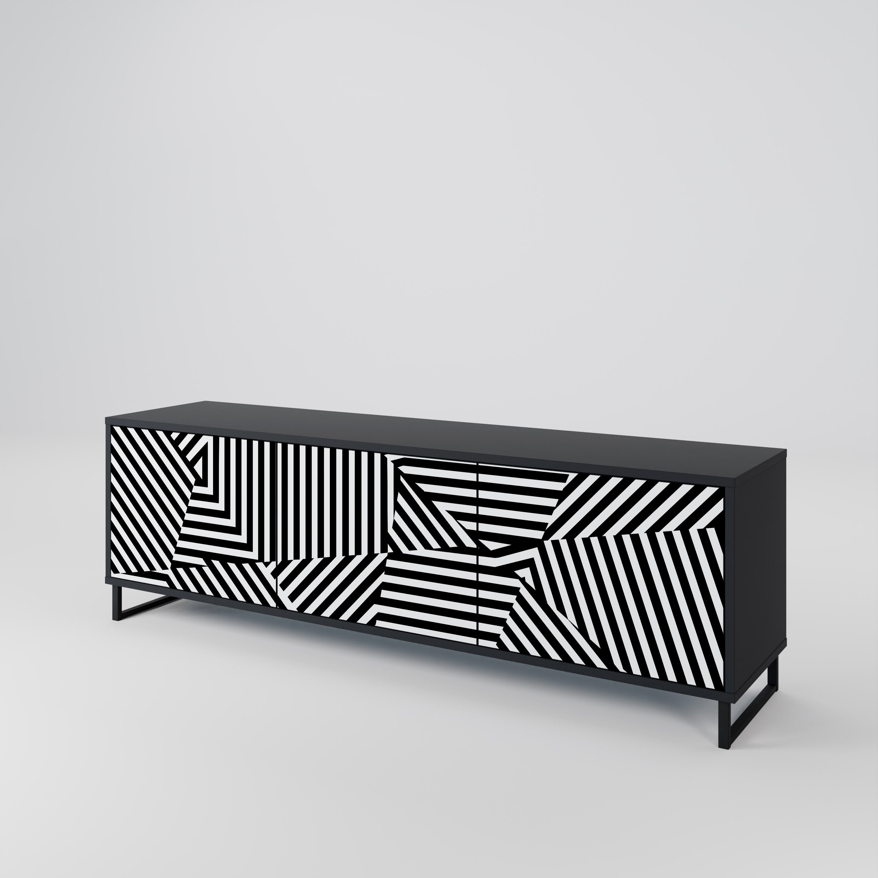 Mueble de TV ILLUSIONARY LATTICE de 3 puertas con acabado negro
