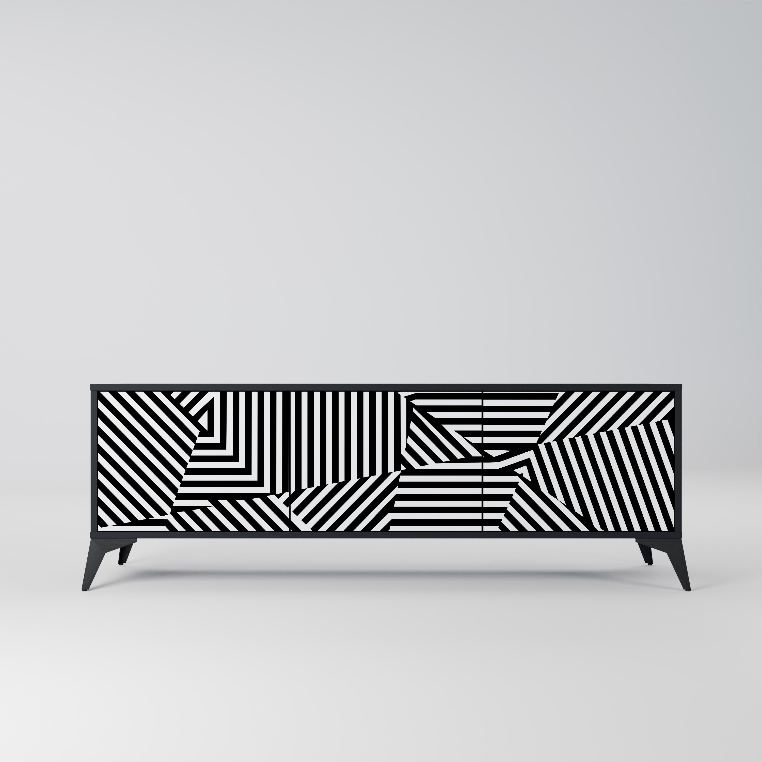 Mueble de TV ILLUSIONARY LATTICE de 3 puertas con acabado negro