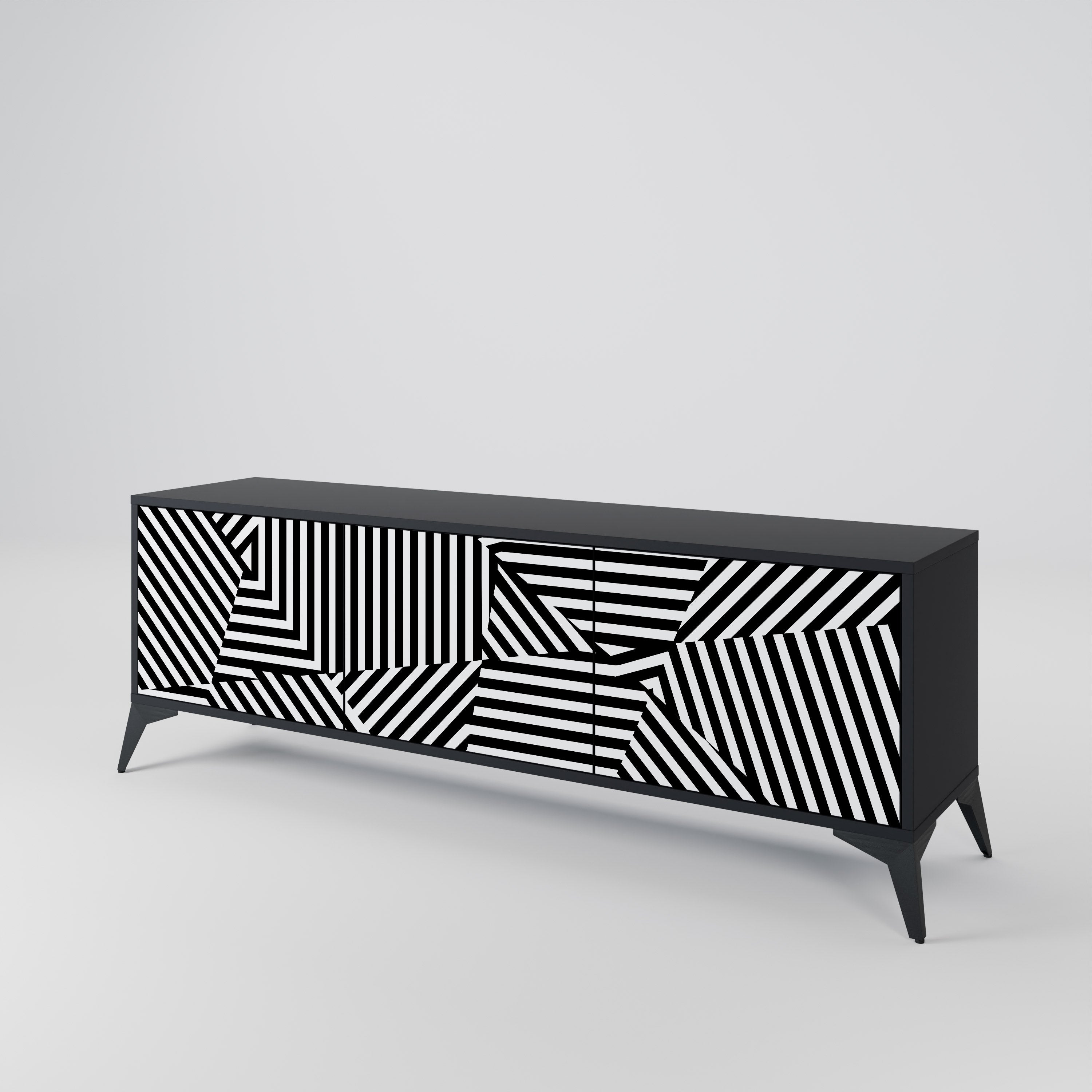 Mueble de TV ILLUSIONARY LATTICE de 3 puertas con acabado negro