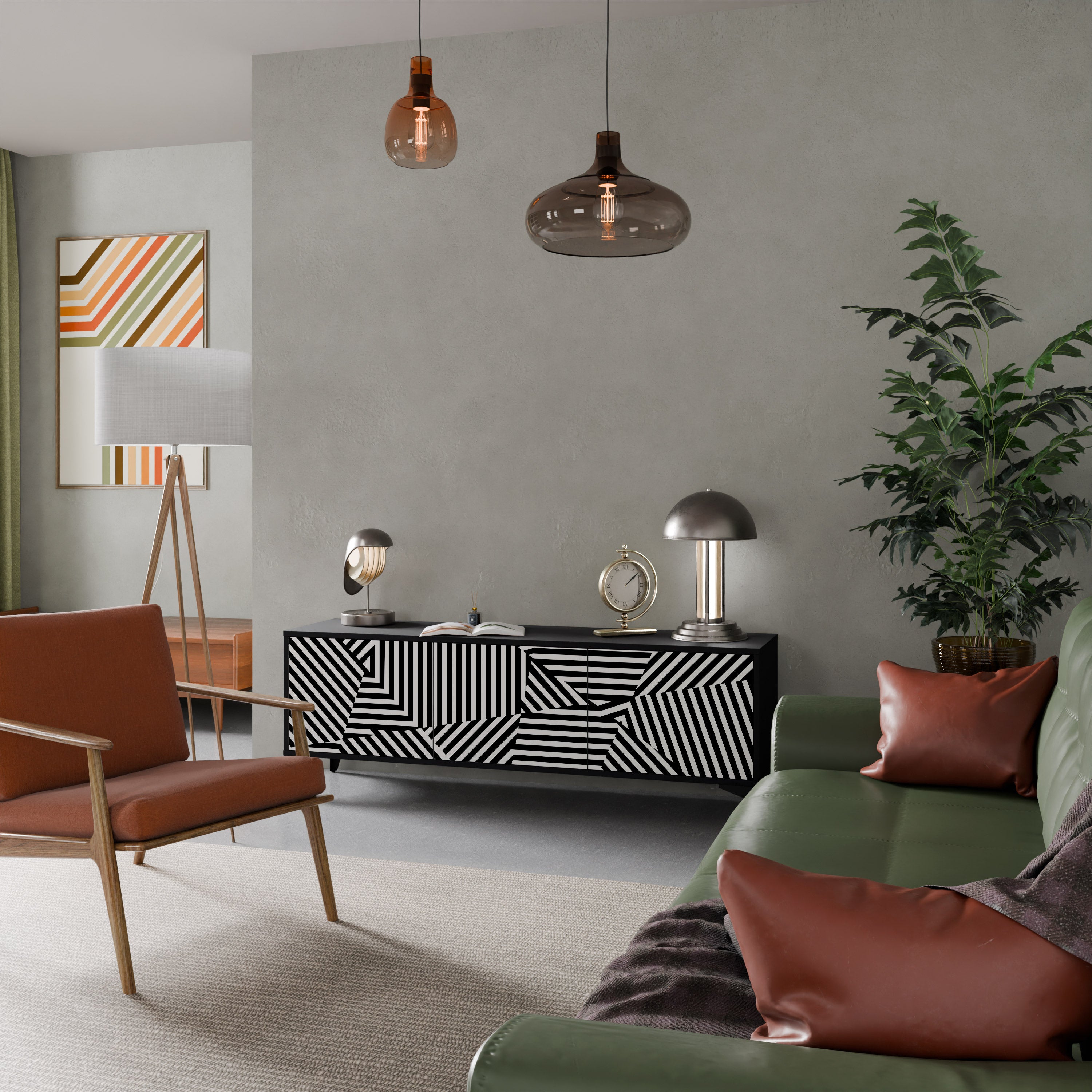Mueble de TV ILLUSIONARY LATTICE de 3 puertas con acabado negro