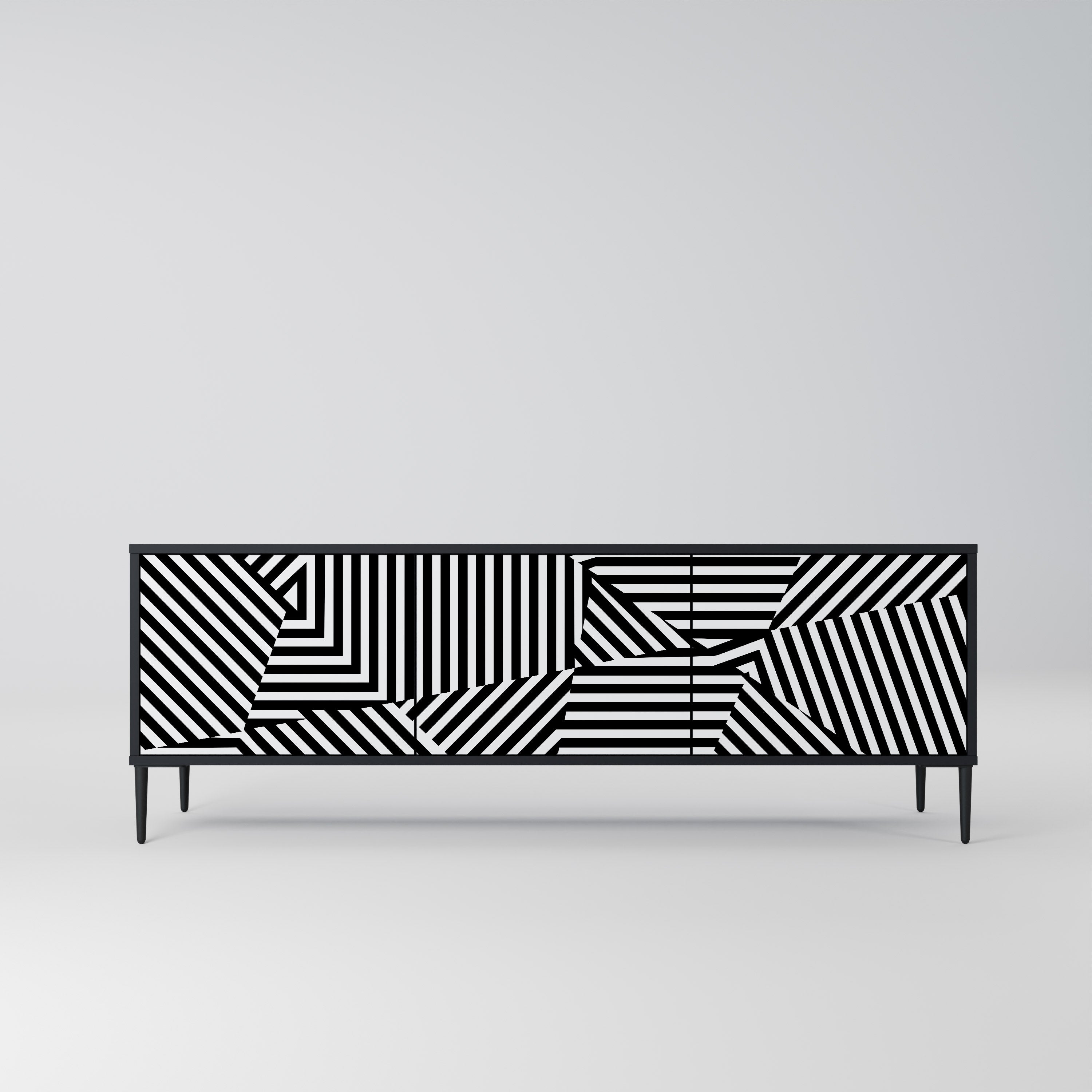 Mueble de TV ILLUSIONARY LATTICE de 3 puertas con acabado negro