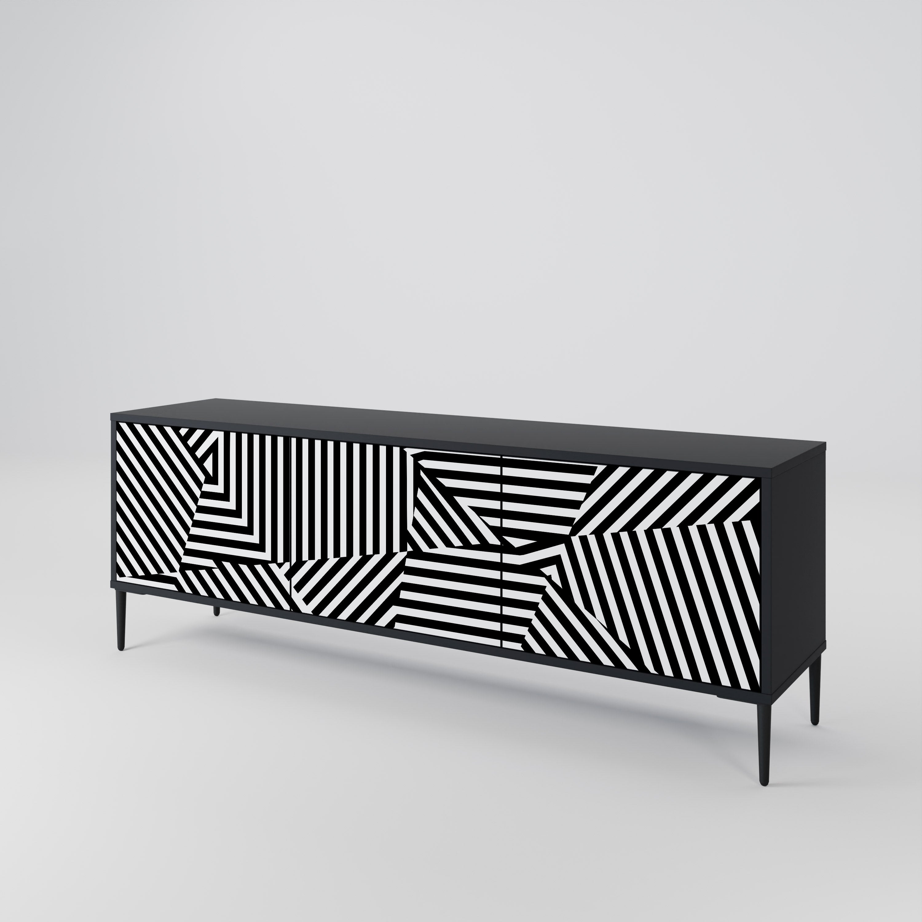 Mueble de TV ILLUSIONARY LATTICE de 3 puertas con acabado negro