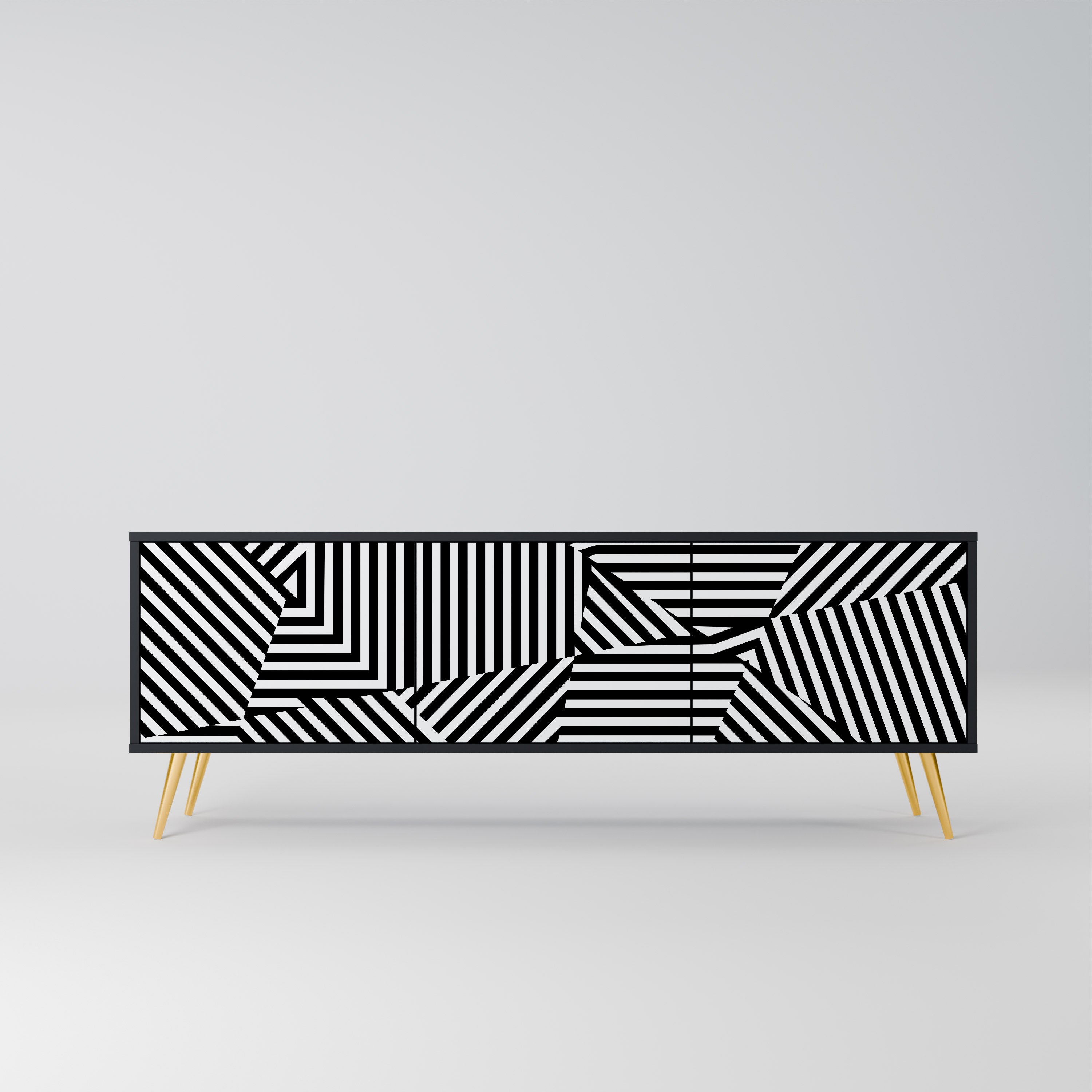 Mueble de TV ILLUSIONARY LATTICE de 3 puertas con acabado negro