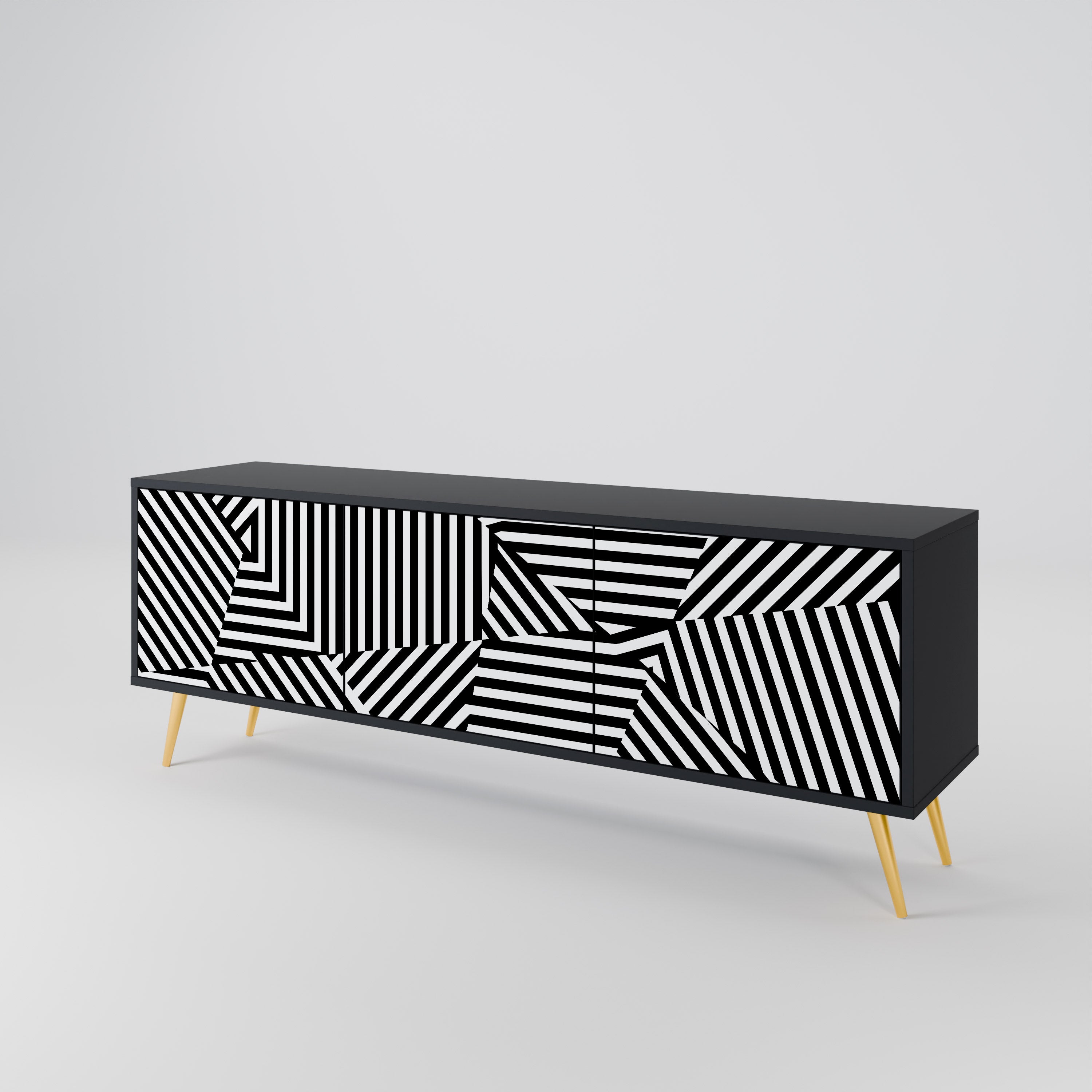 Mueble de TV ILLUSIONARY LATTICE de 3 puertas con acabado negro